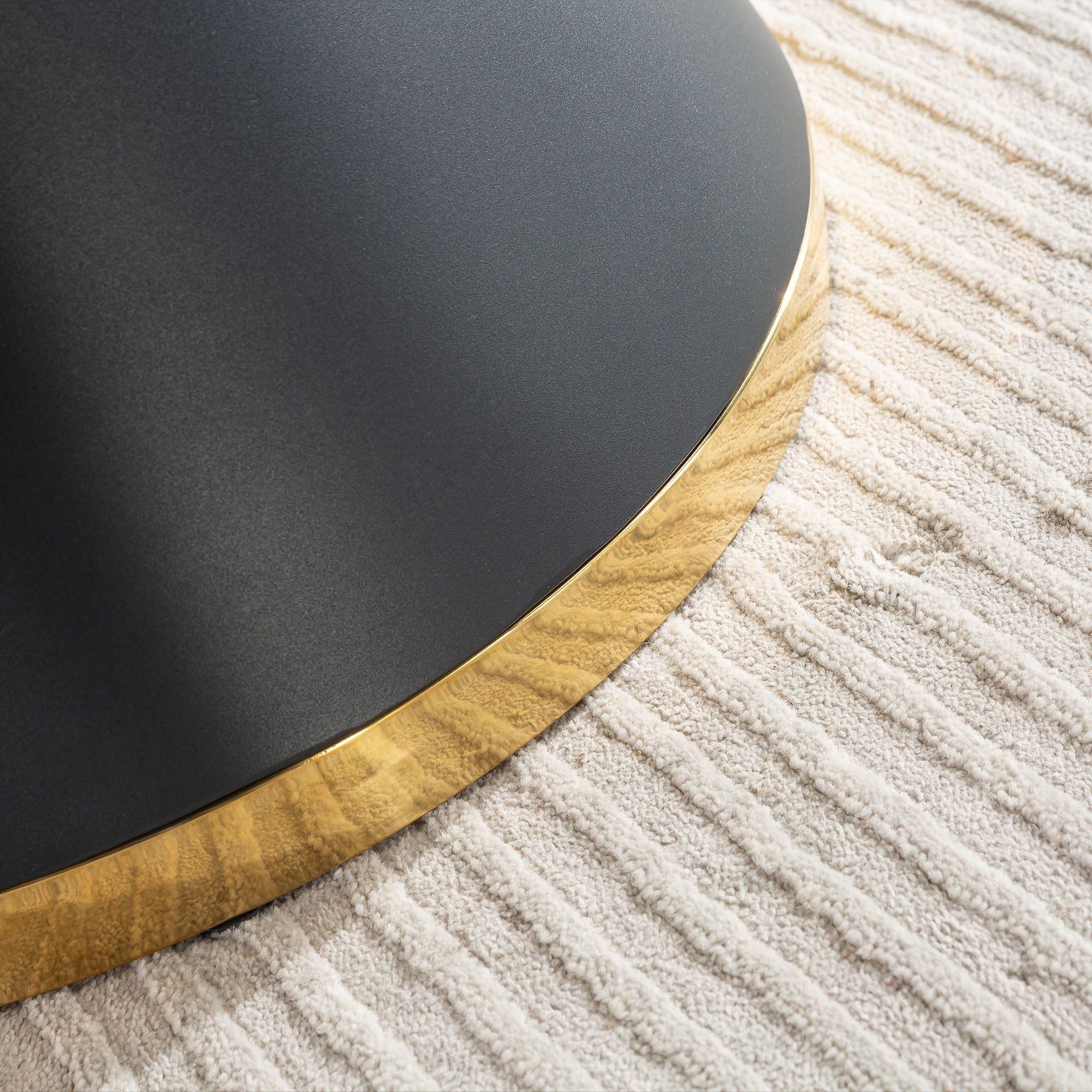Marble Printed Round Dining Table - Black Columnar Base With Gold Annulus Not Including Chairs - Black