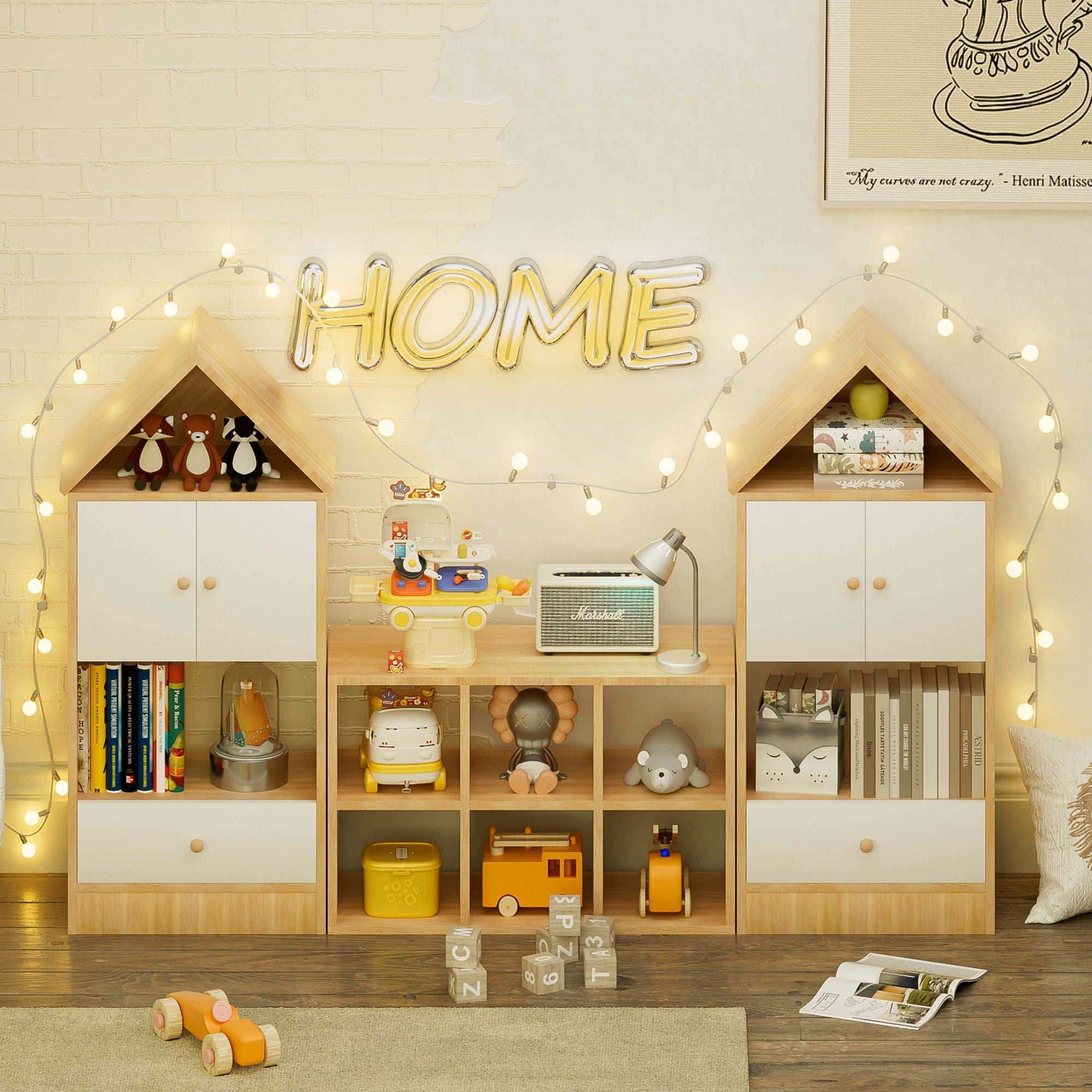 Versatile Children's Bookshelf With House Shaped Design, Multi Functional Storage For Books And Toys