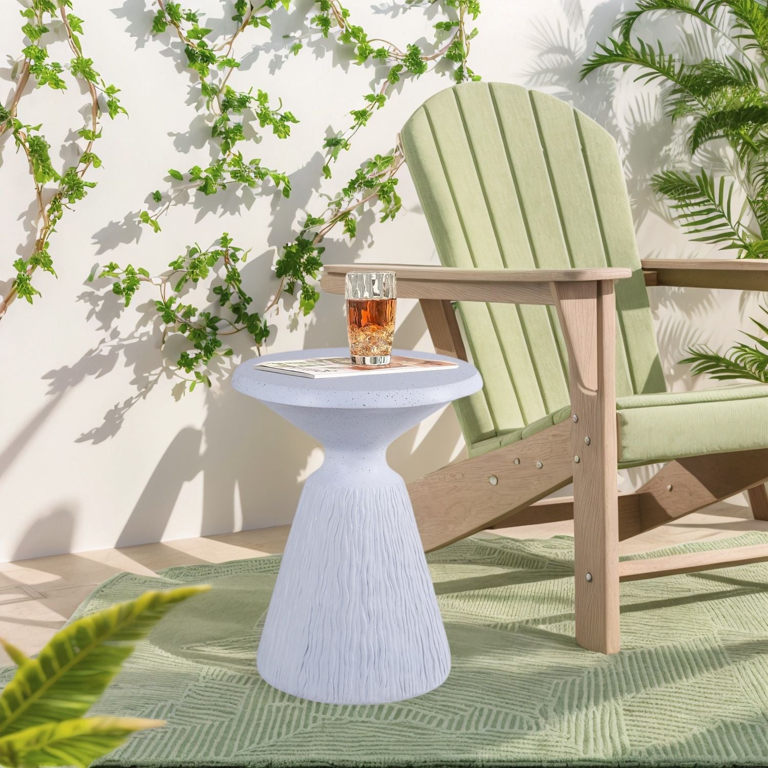 Outdoor End Table, Round Garden Stool - Aqua Gray