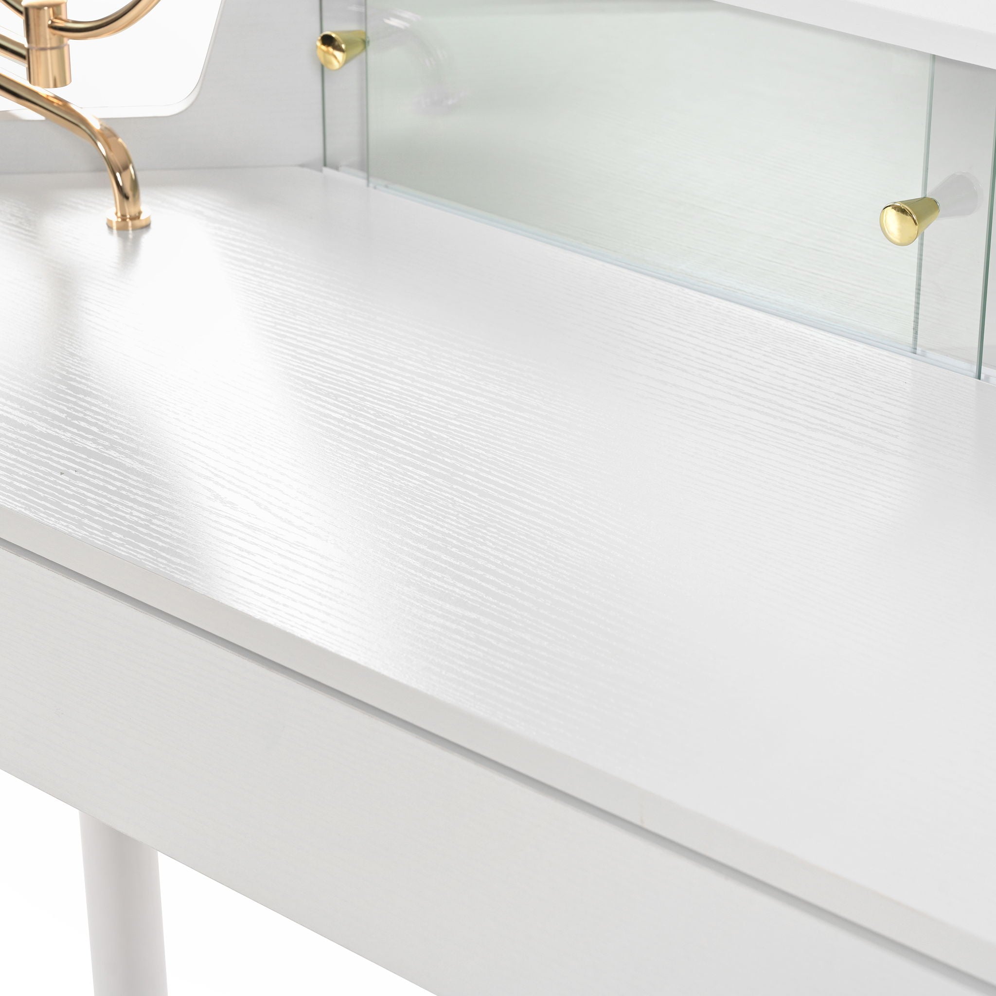 Modern Corner Makeup Vanity Desk With Large Storage, LED Mirror & Stool, Adjustable Brightness, Space Saving - White - Best Buy Furniture