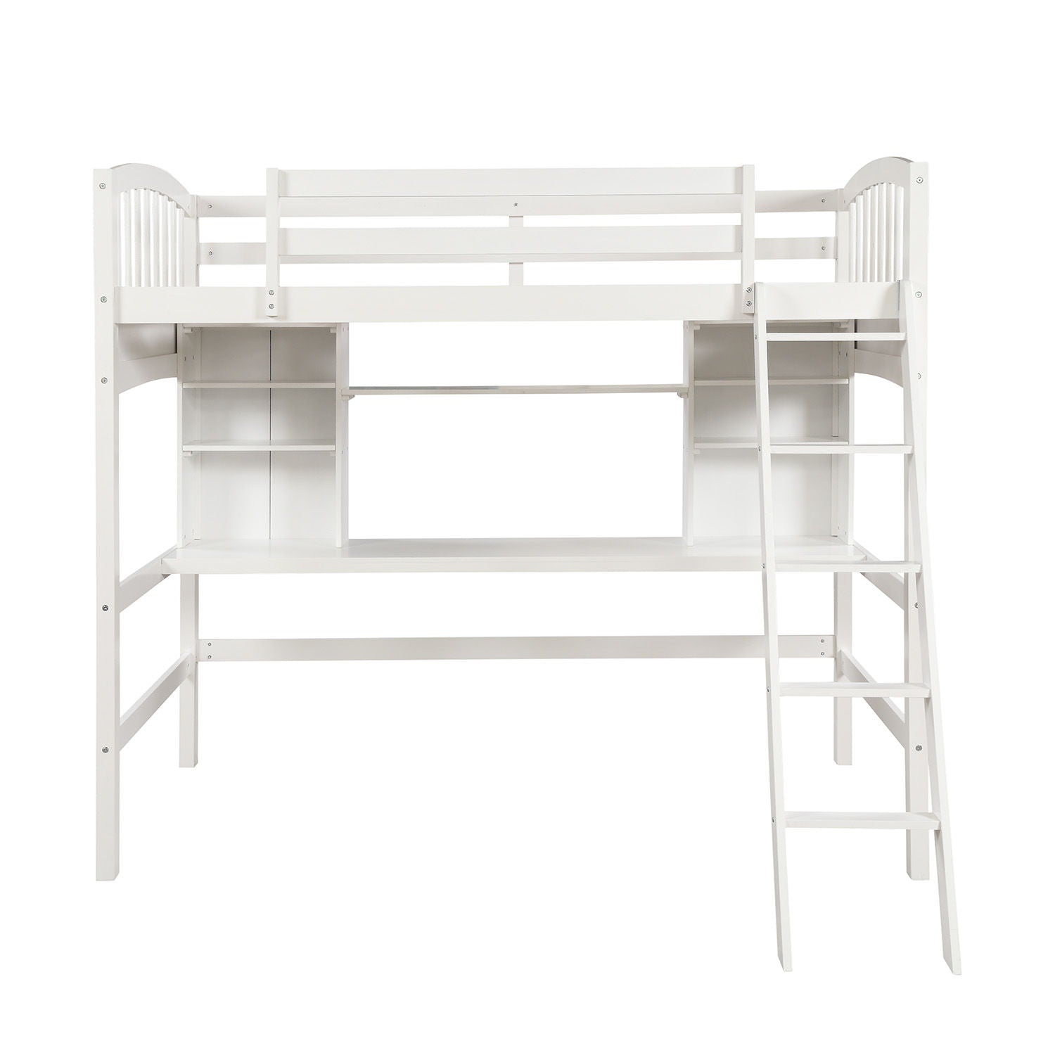Loft Bed With Storage Shelves, Desk And Ladder
