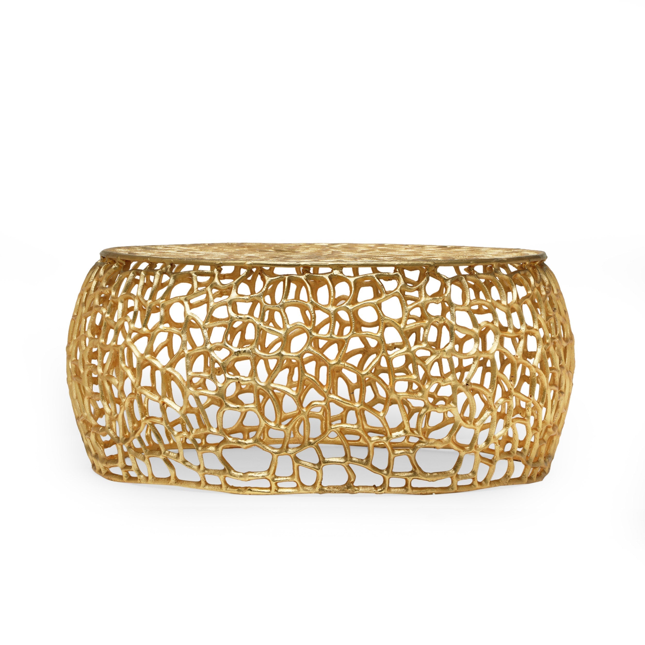 Modern Glam Mesh Coffee Table with Gold Accents and Aluminum Frame