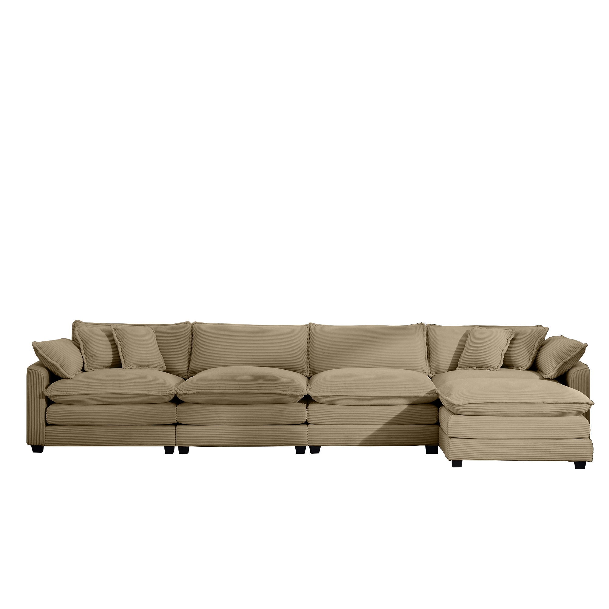 Modern Oversized Modular Cushion Sofa With Ottoman, Low Back, Deep Seating Sofa Set