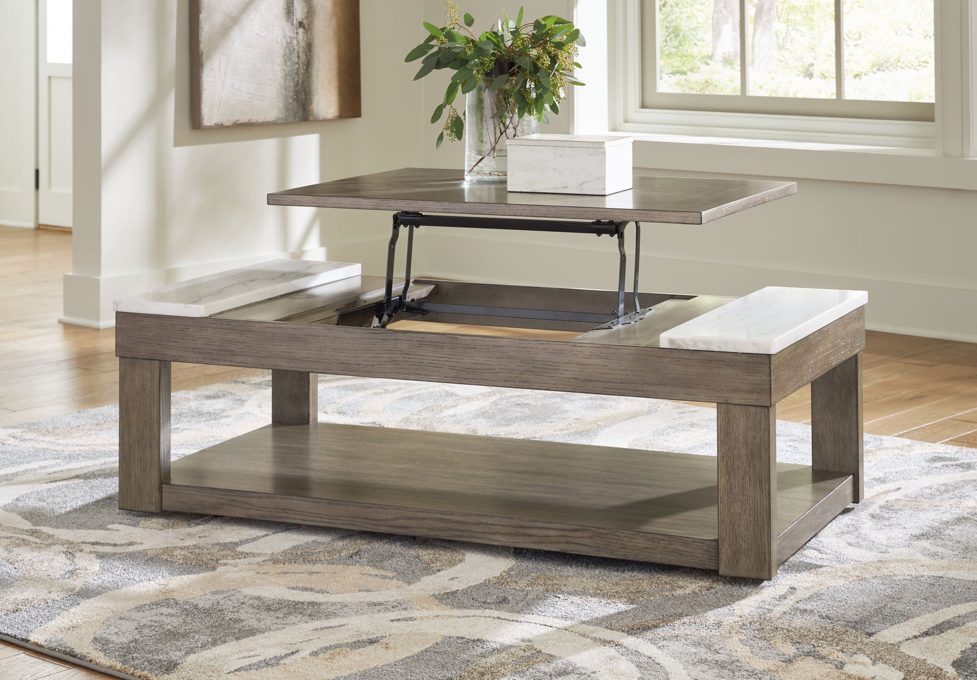 Loyaska - Lift Top Cocktail Table - Grayish Brown / White - Best Buy Furniture
