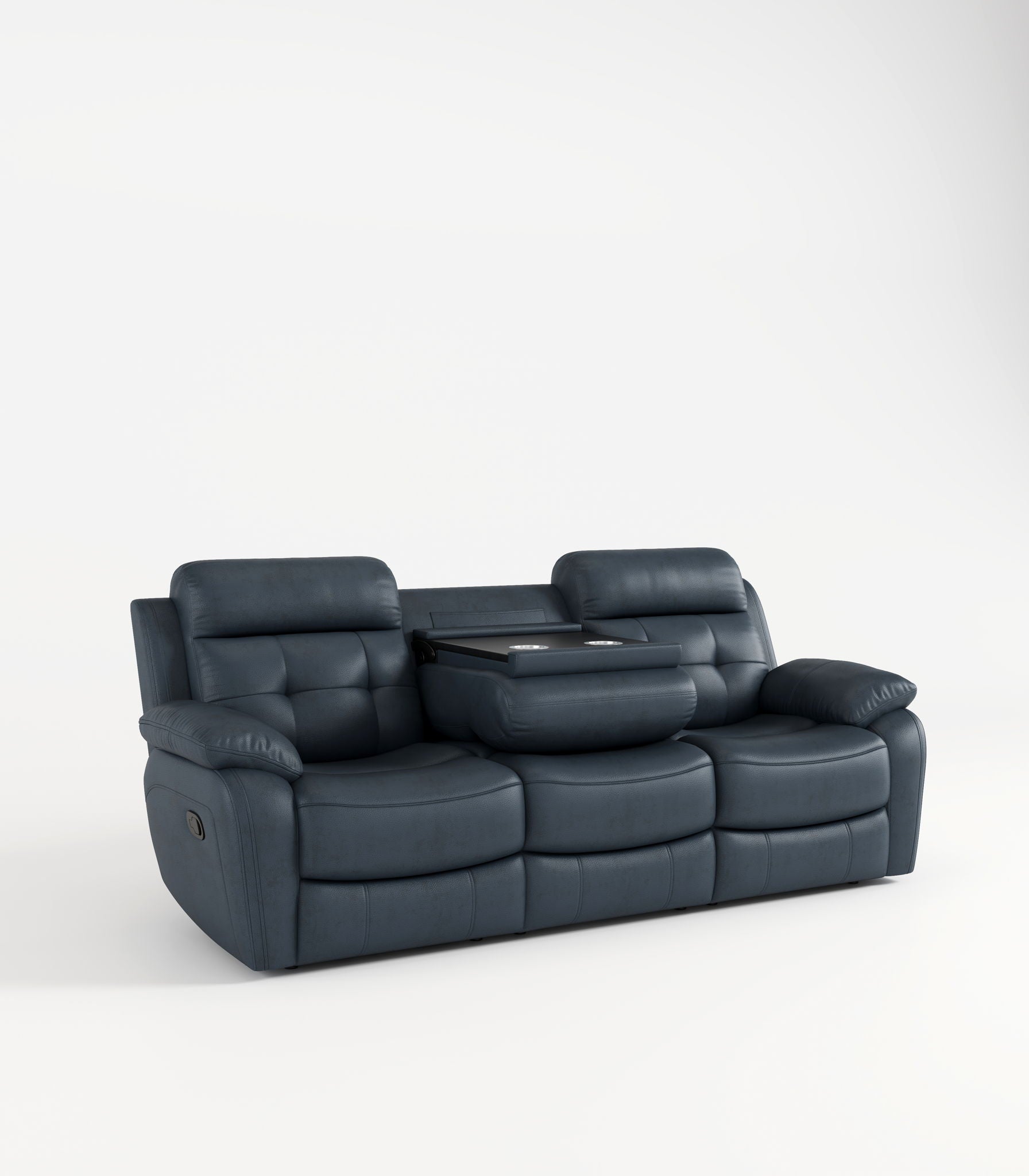 Genuine Leather Non Power Reclining Sofa With Drop Down Table, Stainless Steel Cupholders And Magazine Bag