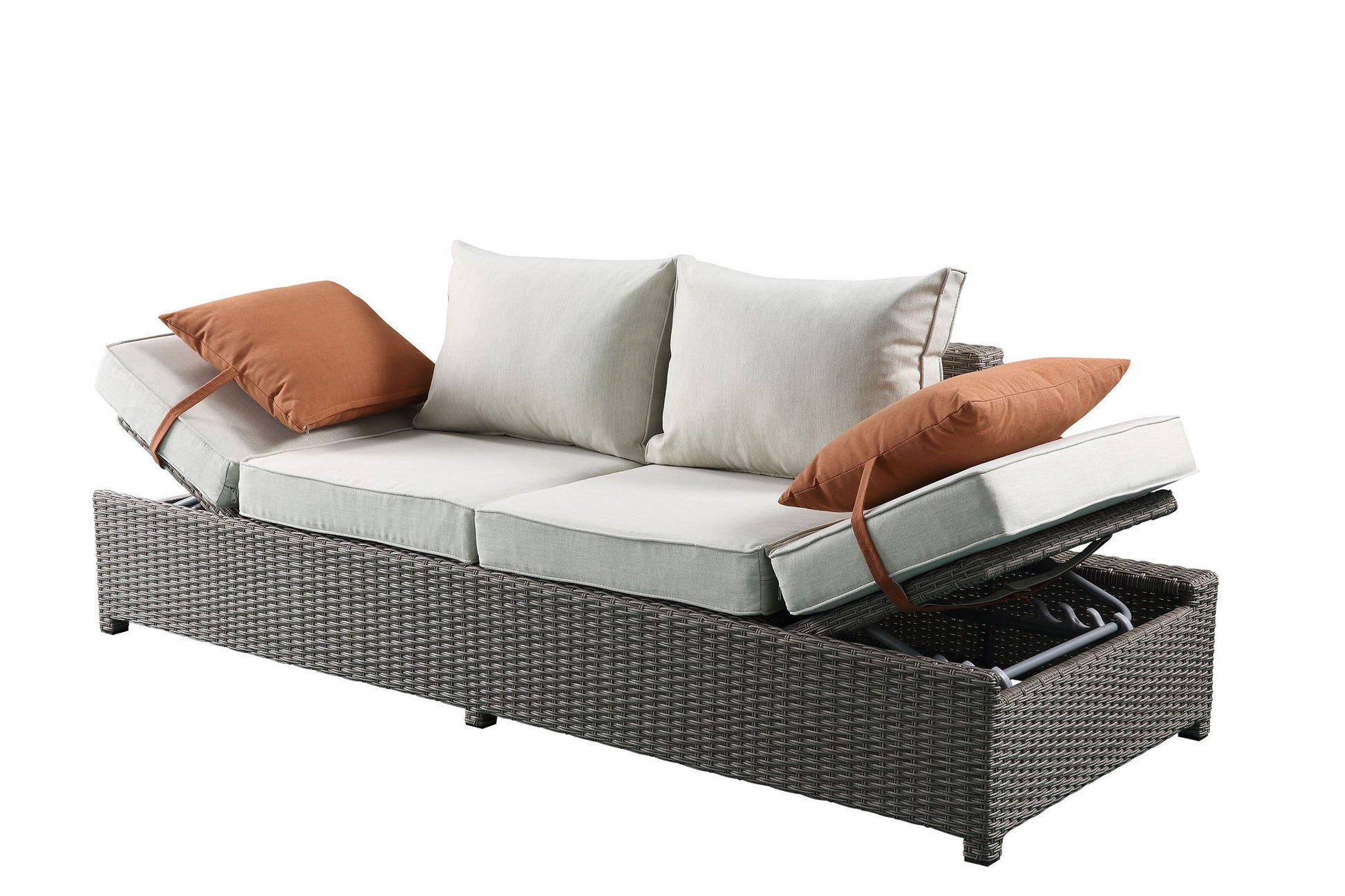 Salena - All Weather Wicker Patio Sofa & Ottoman With 2 Toss Pillows - Beige / Gray - Best Buy Furniture