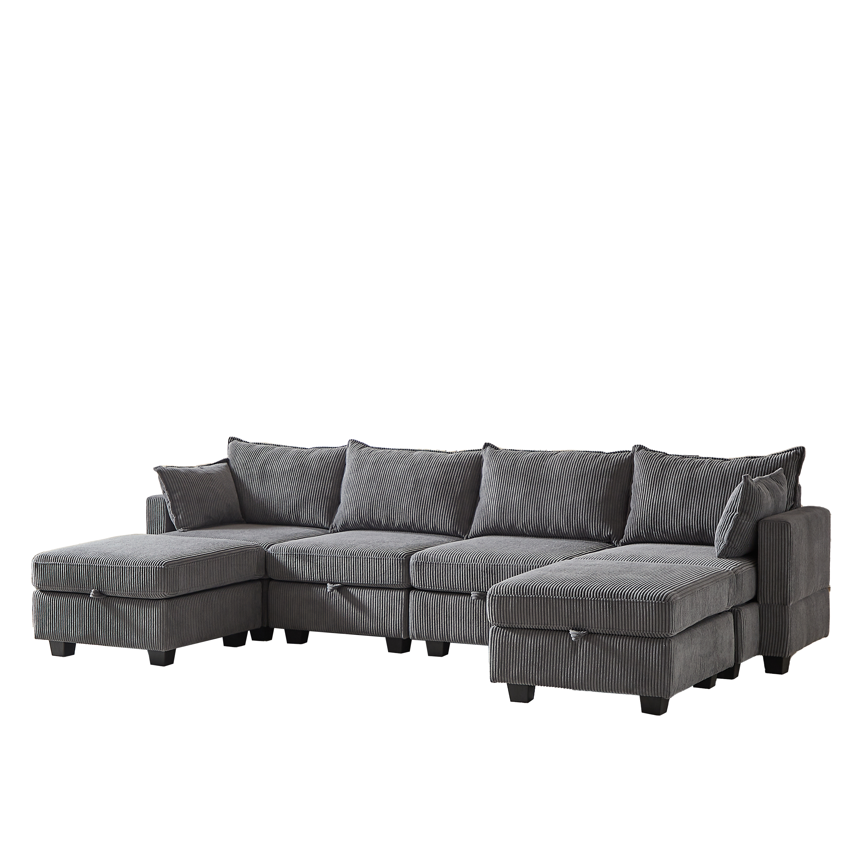 113.5'' Modular Sectional Corduroy Sofa with Storage Ottoman