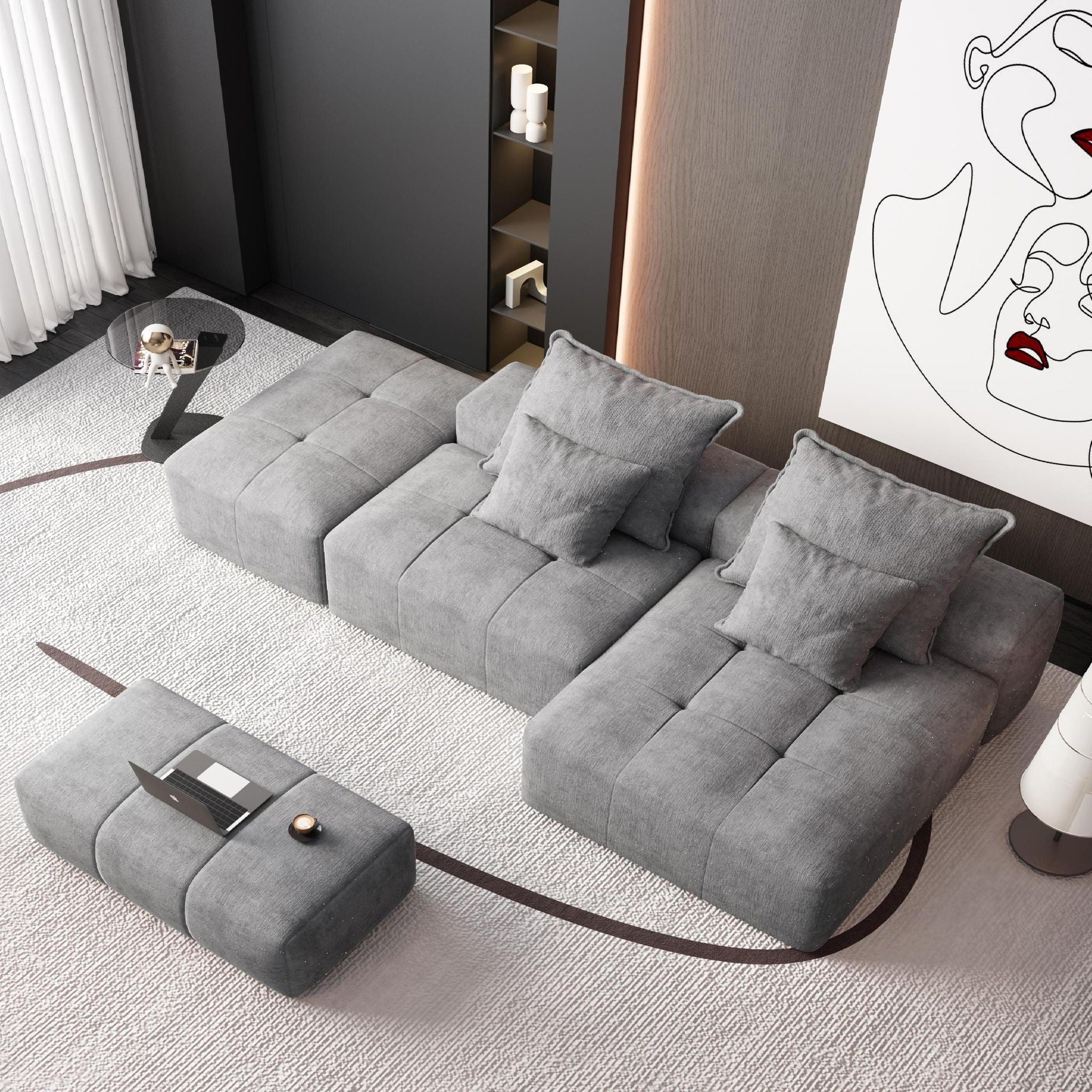 Modern Oversized Diy Combination Modular Sectional Sofa With Pillows