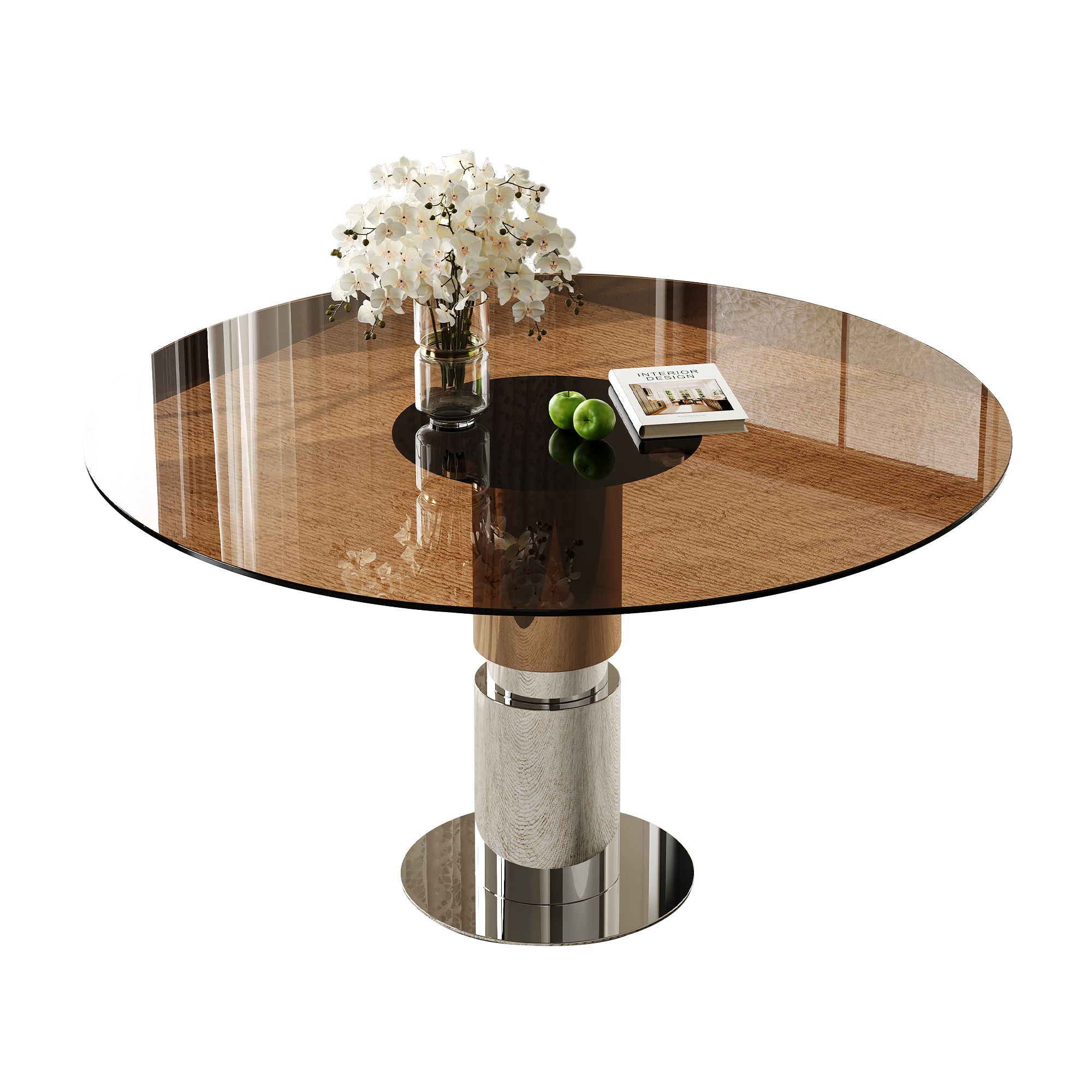 Round Glass Dining Table, Suitable For 2 - 4 People - Brown