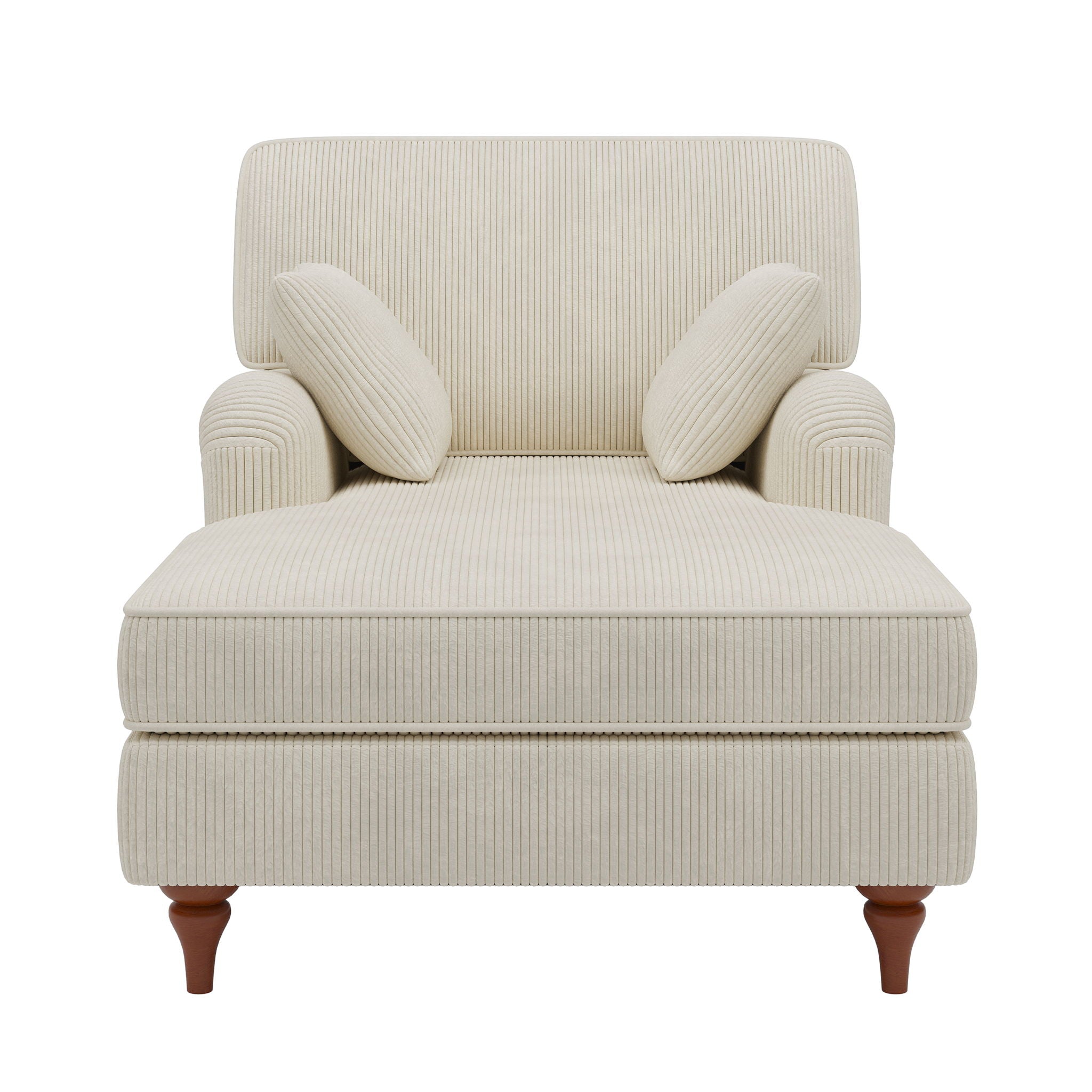 Oversized Chaise Lounge Chair Indoor With 2 Comfy Pillows Rolled Arms Corduroy Fabric Sleeper Sofa Chair For Living Room Bedroom - Beige