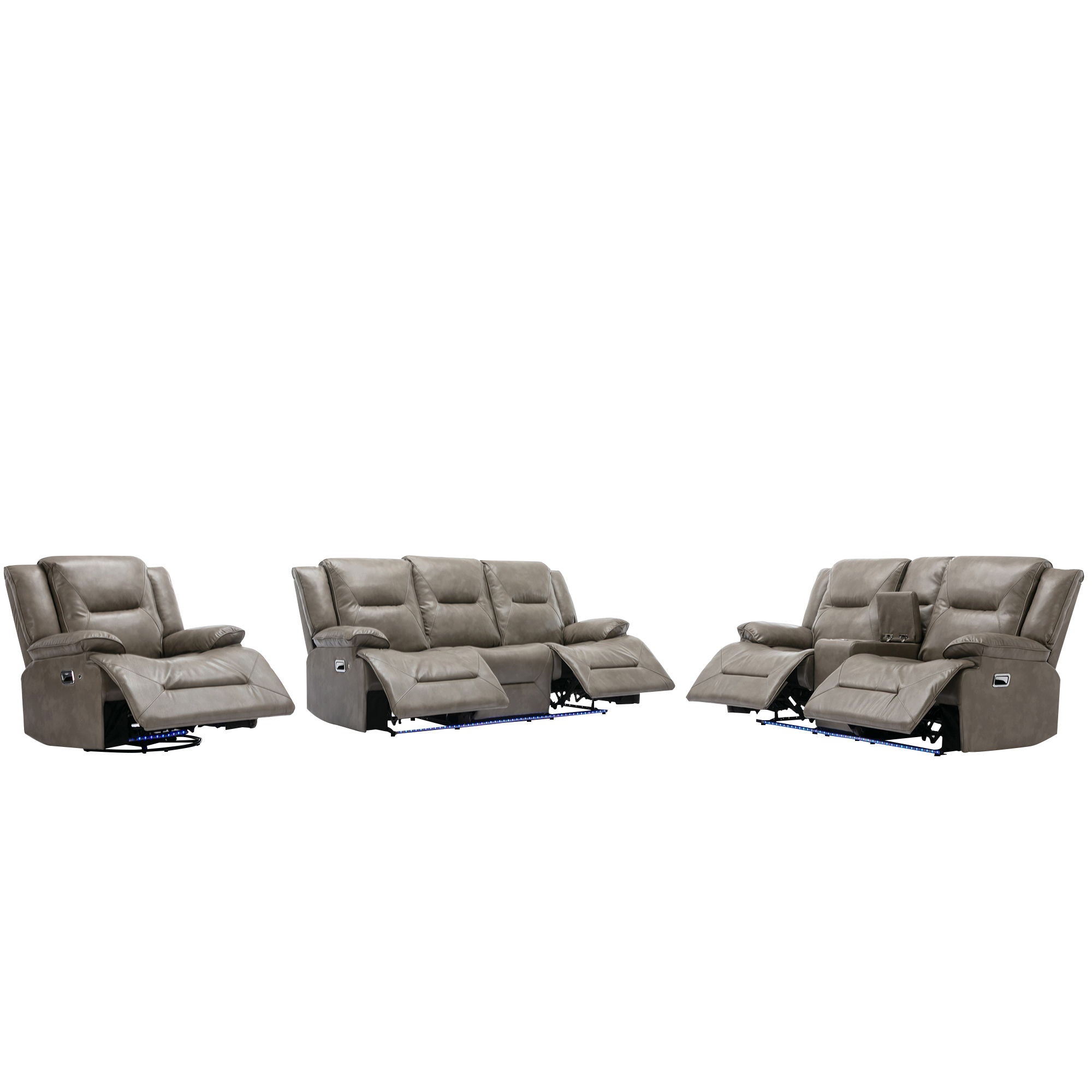 Home Theater Recliner Set Manual Recliner Chair With A LED Light Strip Two Built-In Cup Holders For Living Room