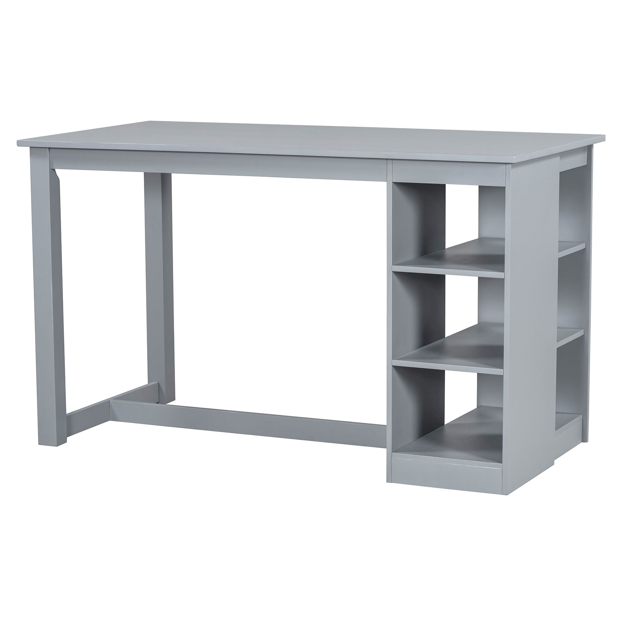 Solid Wood Farmhouse Counter Height Dining Table Set With 3 Tier Storage Shelves