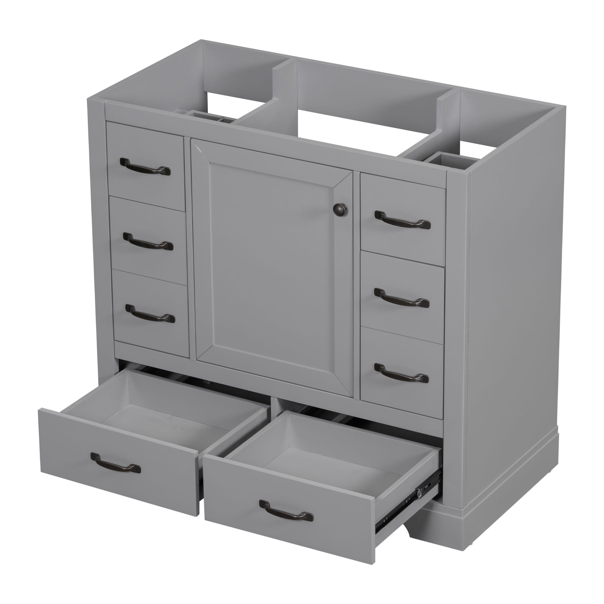 36" Bathroom Vanity Without Sink, Cabinet Base Only, 6 Drawers, Multi Functional Drawer Divider, Adjustable Shelf - Grey