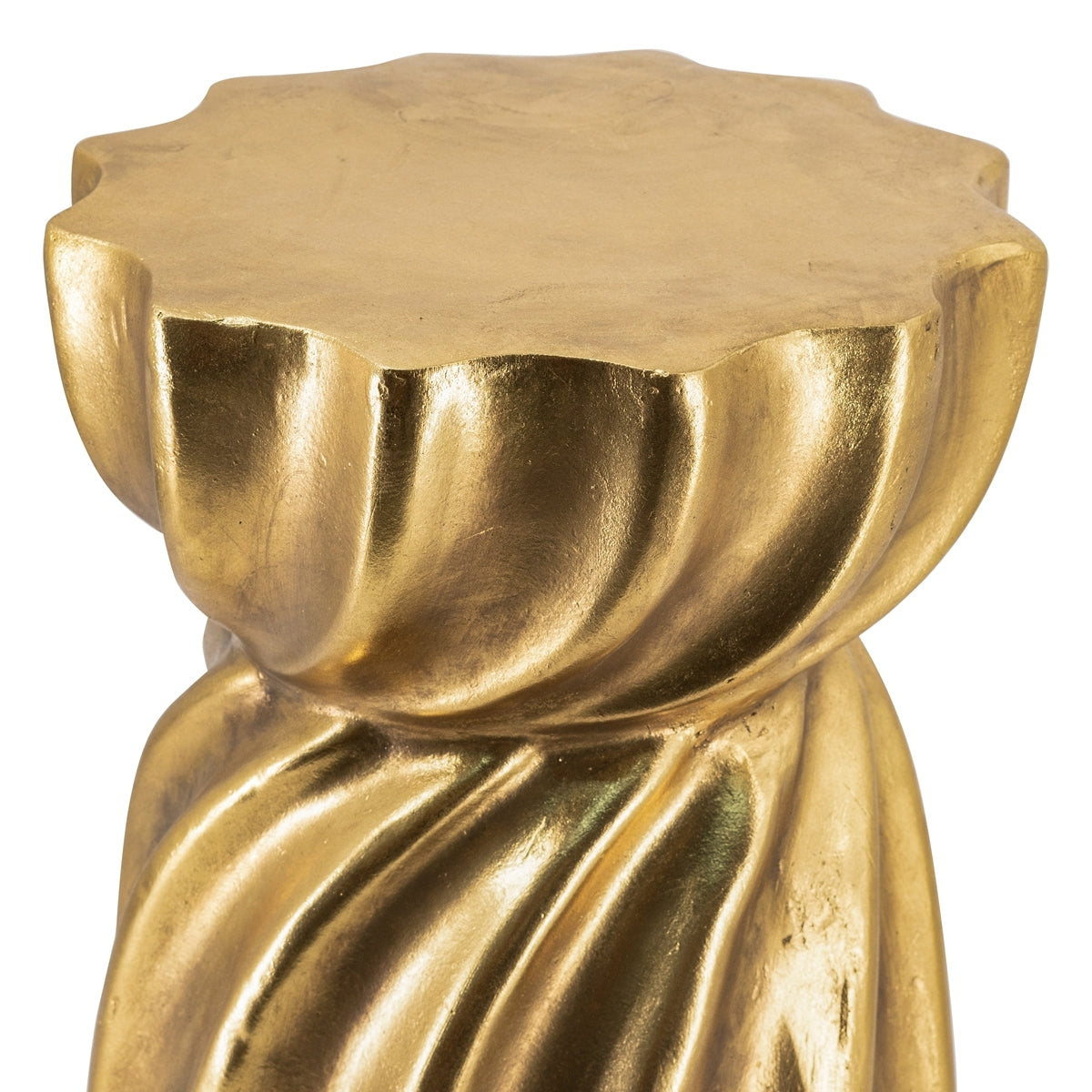 14x14x18.7' Gold Magnesium Accent Stool with Sculptural Swirl Design