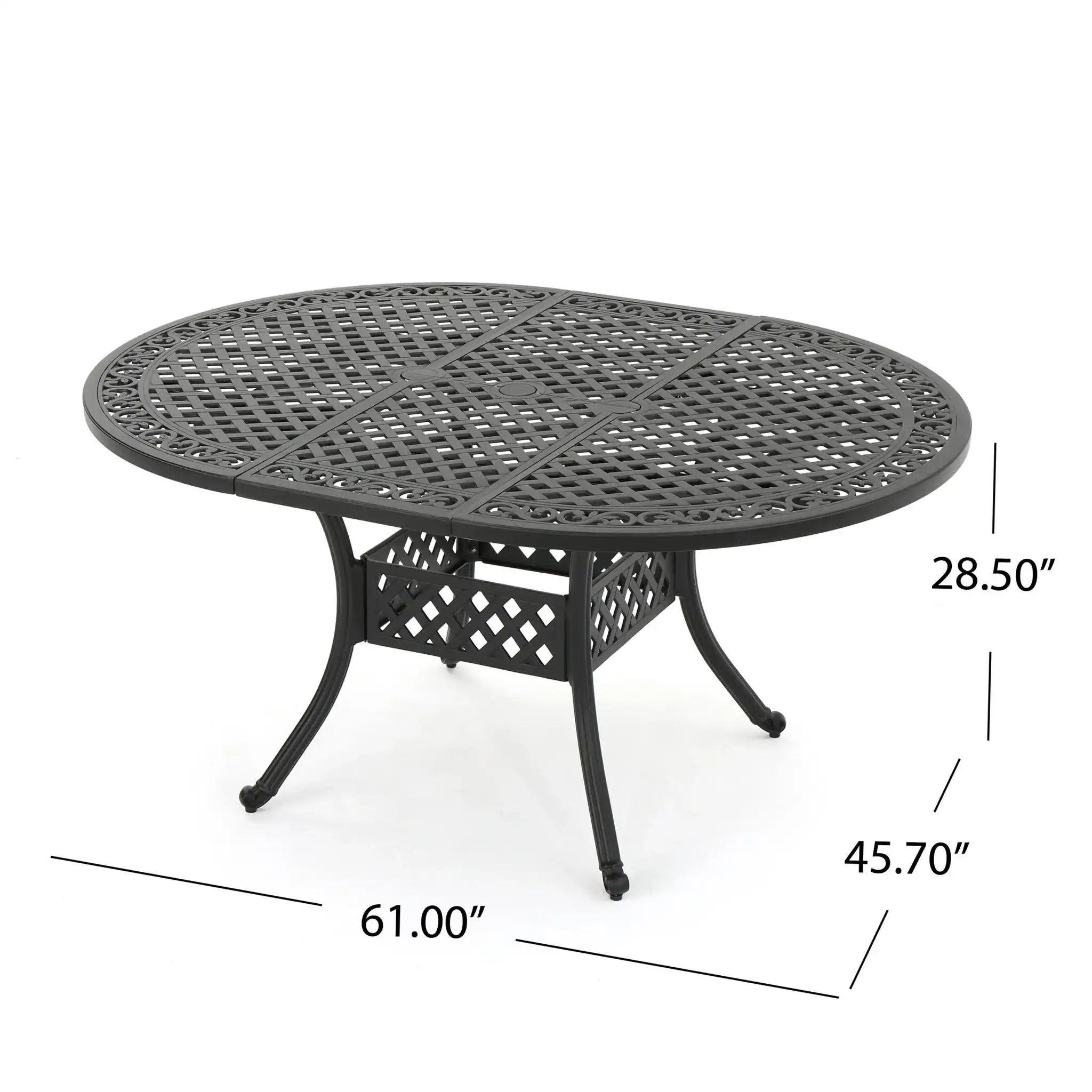 Outdoor Expandable Aluminum Dining Table With Latticework Details And Curvy Legs