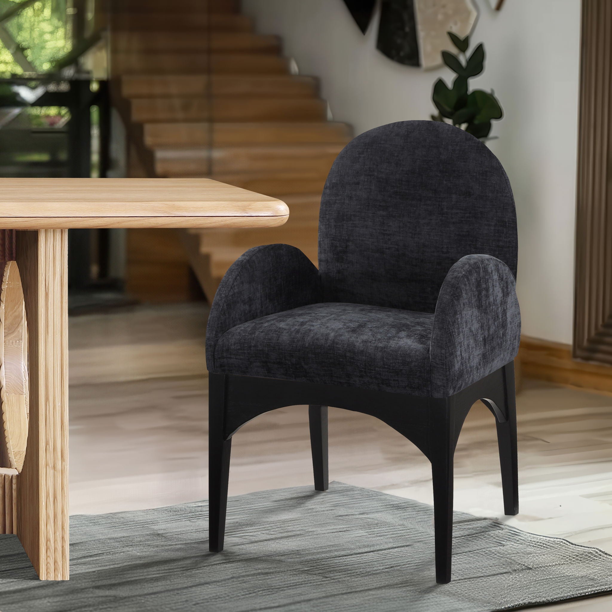 Waldorf - Chenille Dining Arm Chair With Black Legs