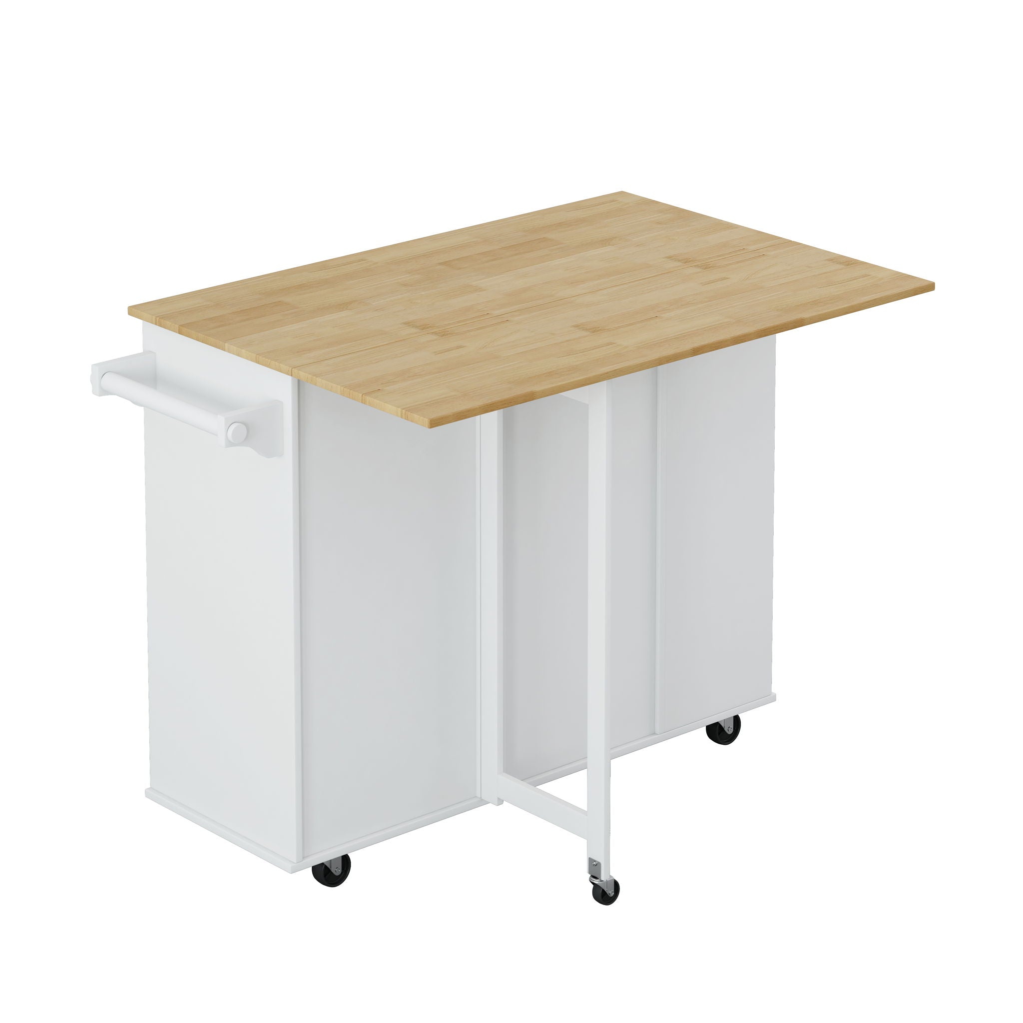 Kitchen Island Cart With 2 Door Cabinet, 2 Drawers, Spice Rack, Towel Holder, Wine Rack, And Foldable Top - White