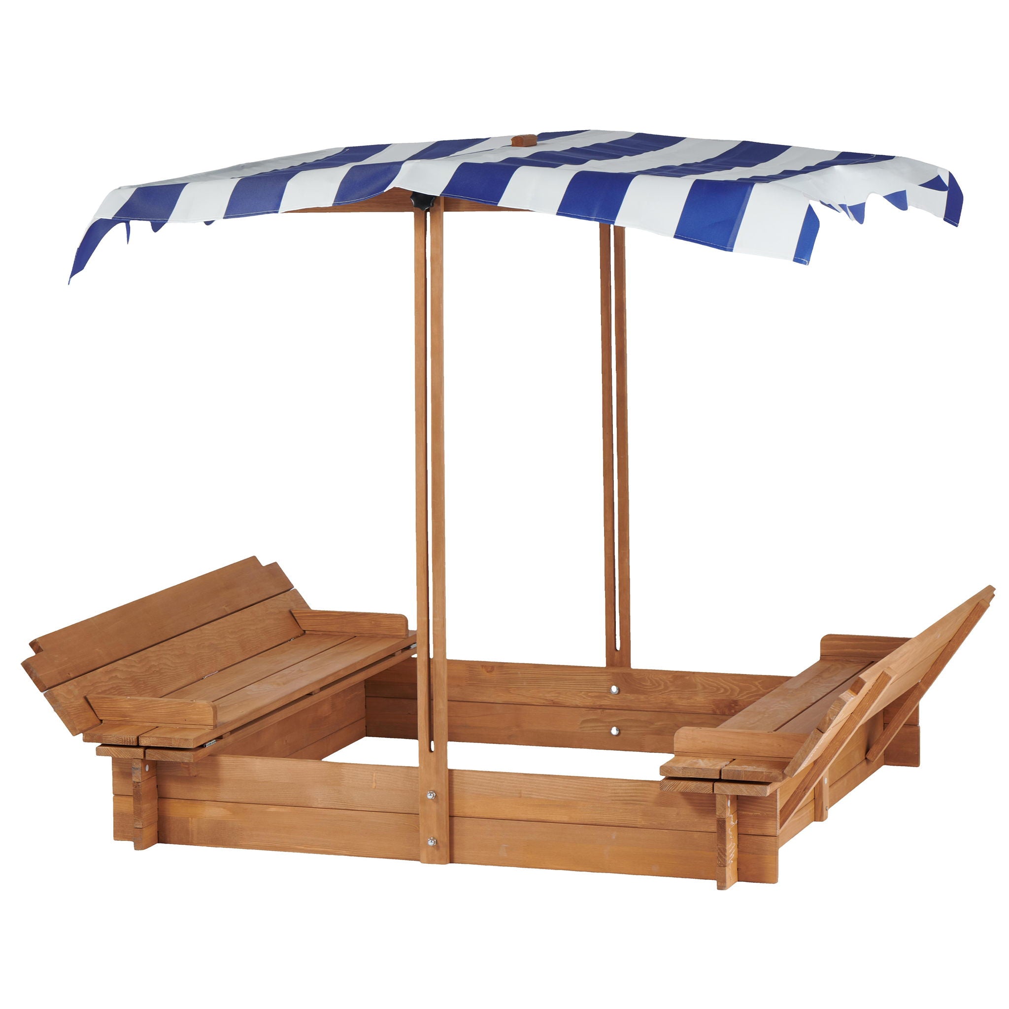 Kids Sandbox With Adjustable Cover, Sand Box With 2 Foldable Bench Seats, Outdoor Sandpit For Backyard Play - Light Brown