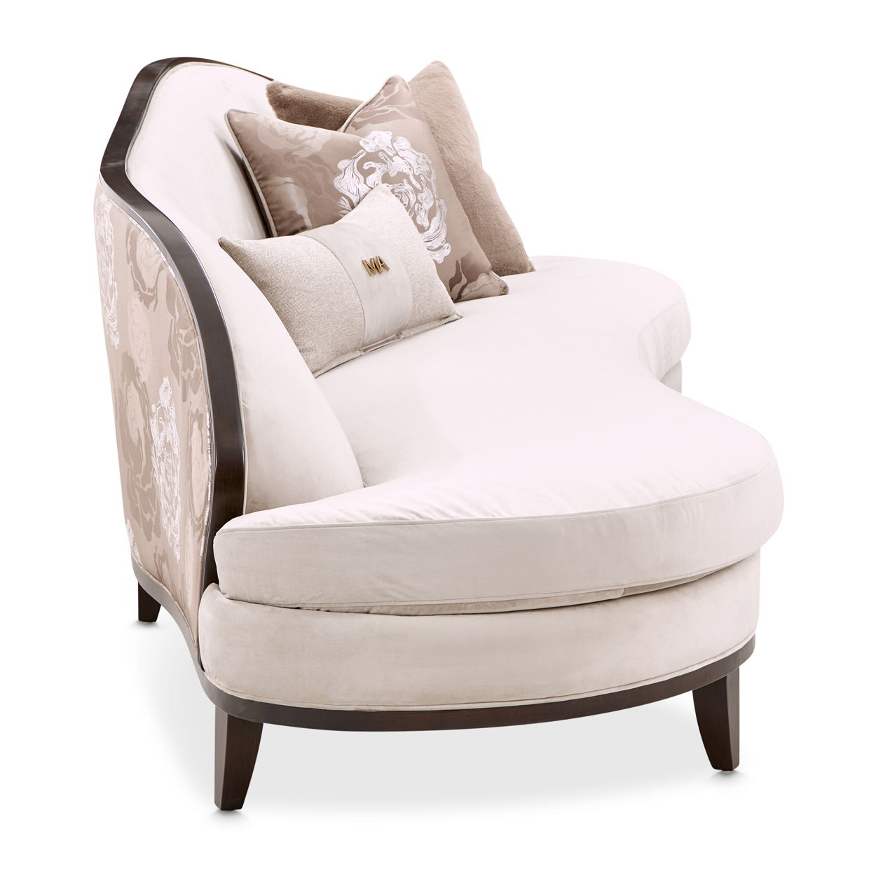 Camellia Field - Asymmetrical Velvet Sofa - Beige / Dark Brown