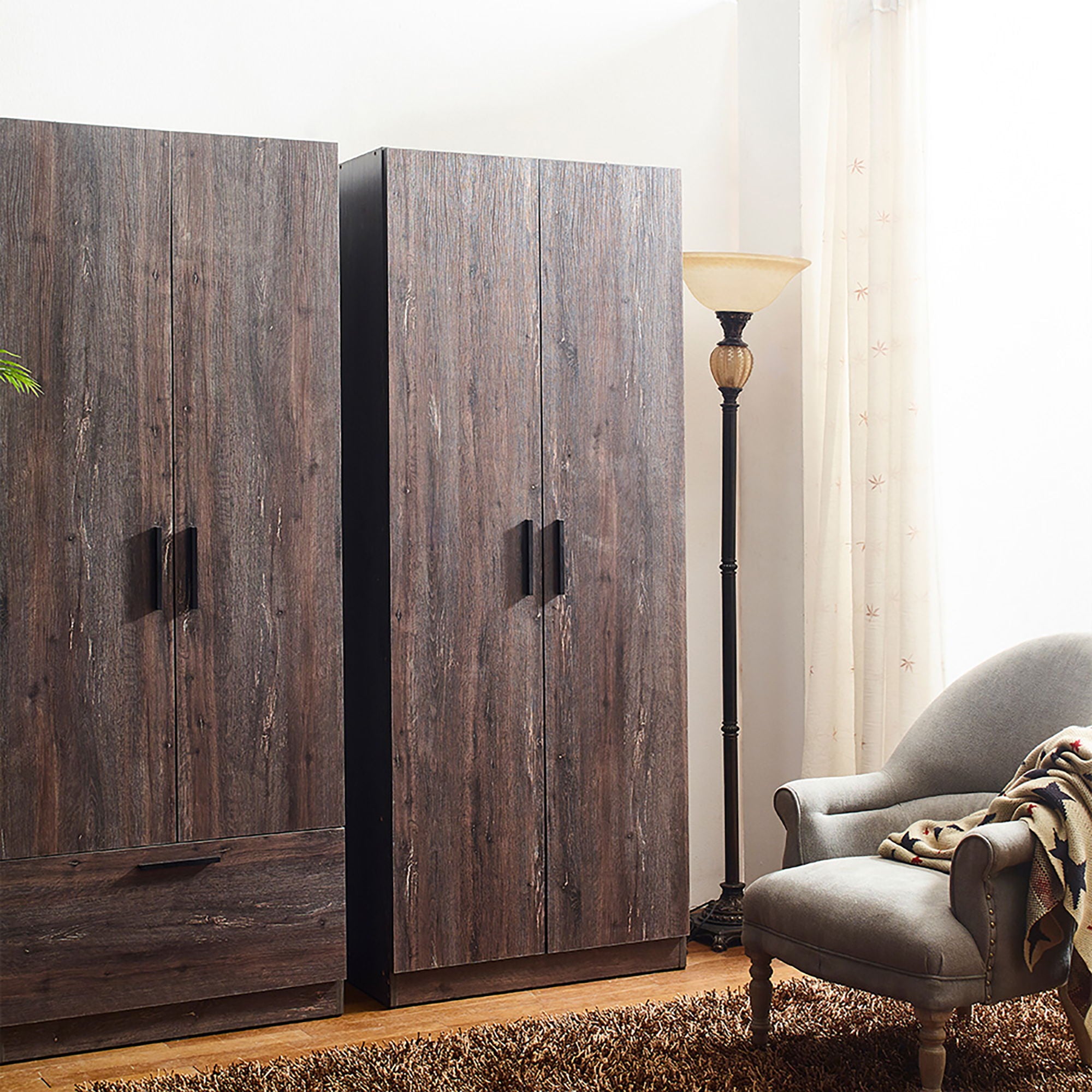 Willow 2 Door Wood Closet With Shelf Storage Function - Gray