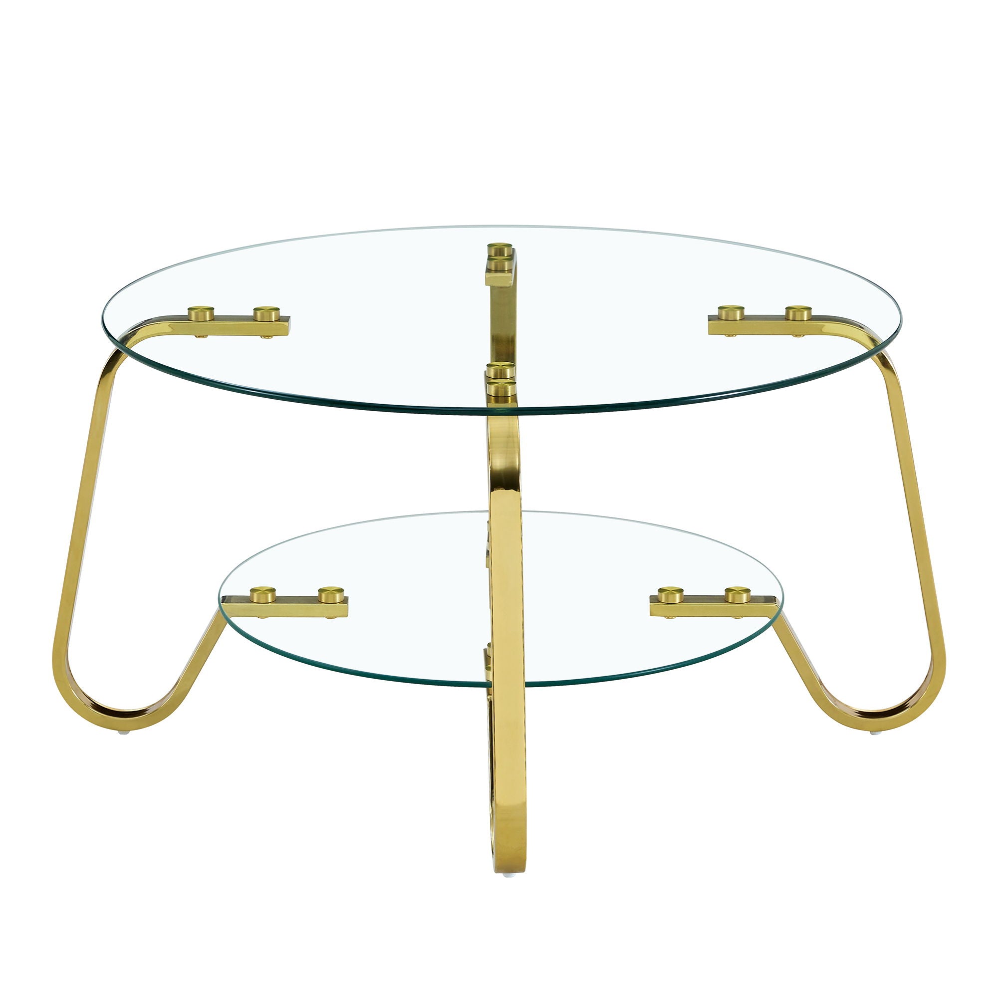 Retro Minimalist Style Metal Frame Double Layer Tempered Glass Coffee Table