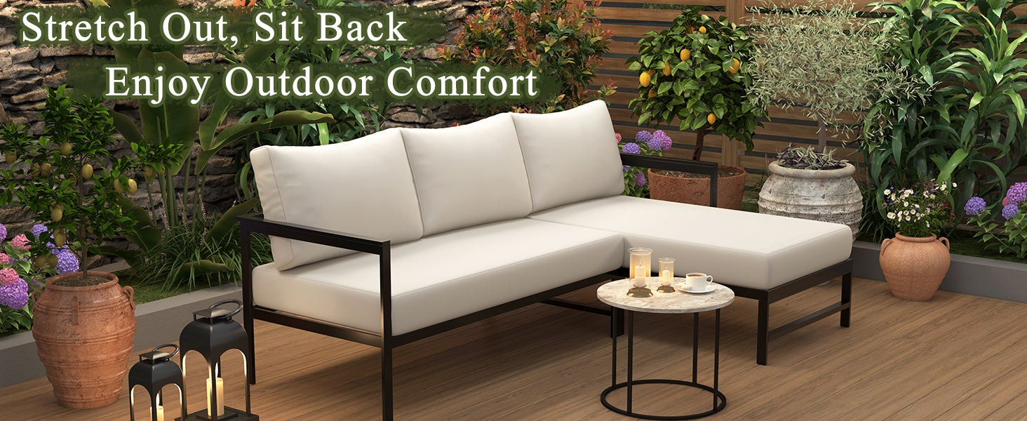 U_style Outdoor L-Shaped Sofa with Iron Frame and Ultra-Thick Cushions