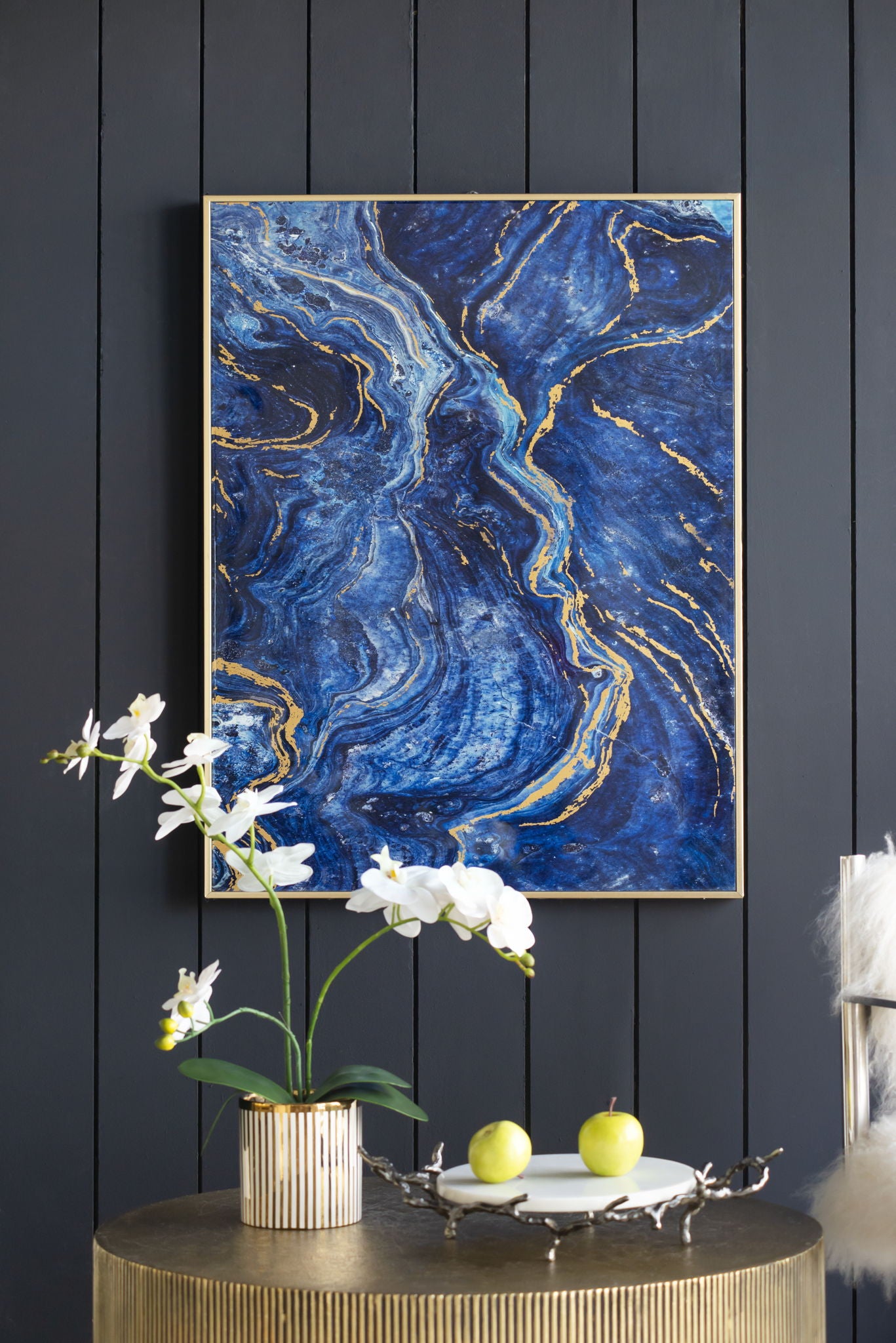 Framed Art Panels, Unique Marbled Design (Set of 2) - Blue