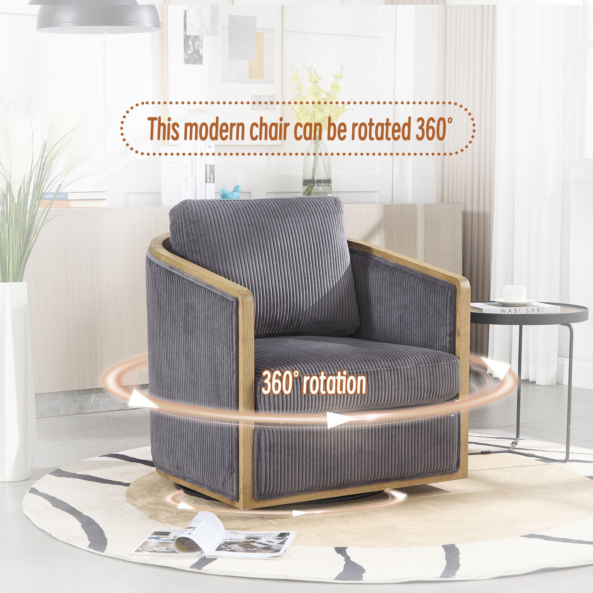 Corduroy Barrel Chair, 360 Degree Swivel