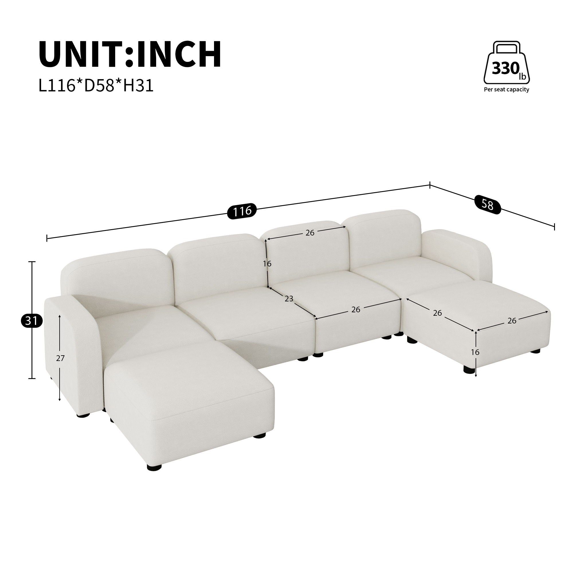 Velvet Modular Sectional Sofa, U Shaped Reversible Couch Set, Free Combination, 6 Seat Sleeper Cloud Sofa Bed With Ottoman, Convertible Oversized Indoor Furniture Pieces - Beige