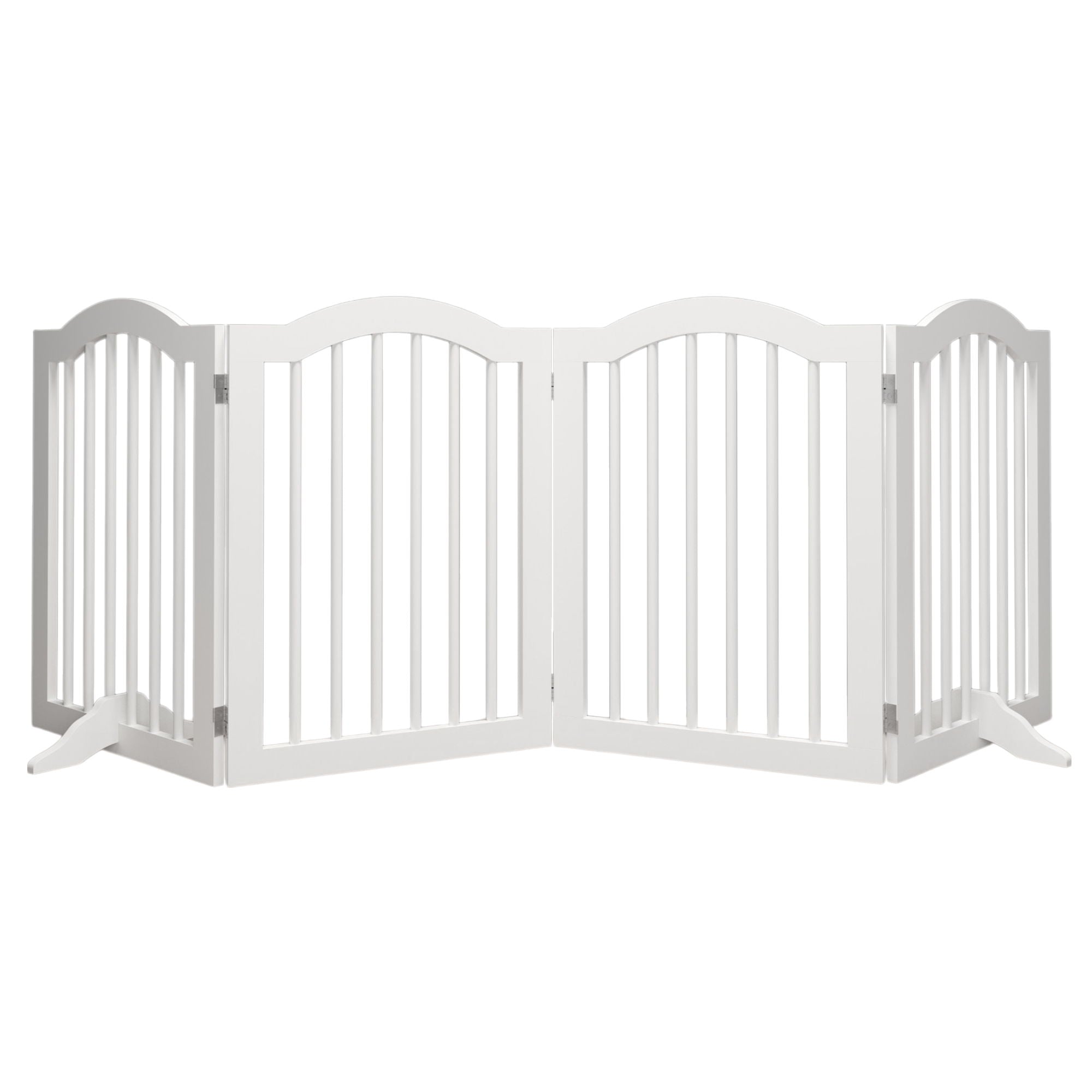 4 Panel Freestanding Pet Gate With Foldable Design And Support Feet - White