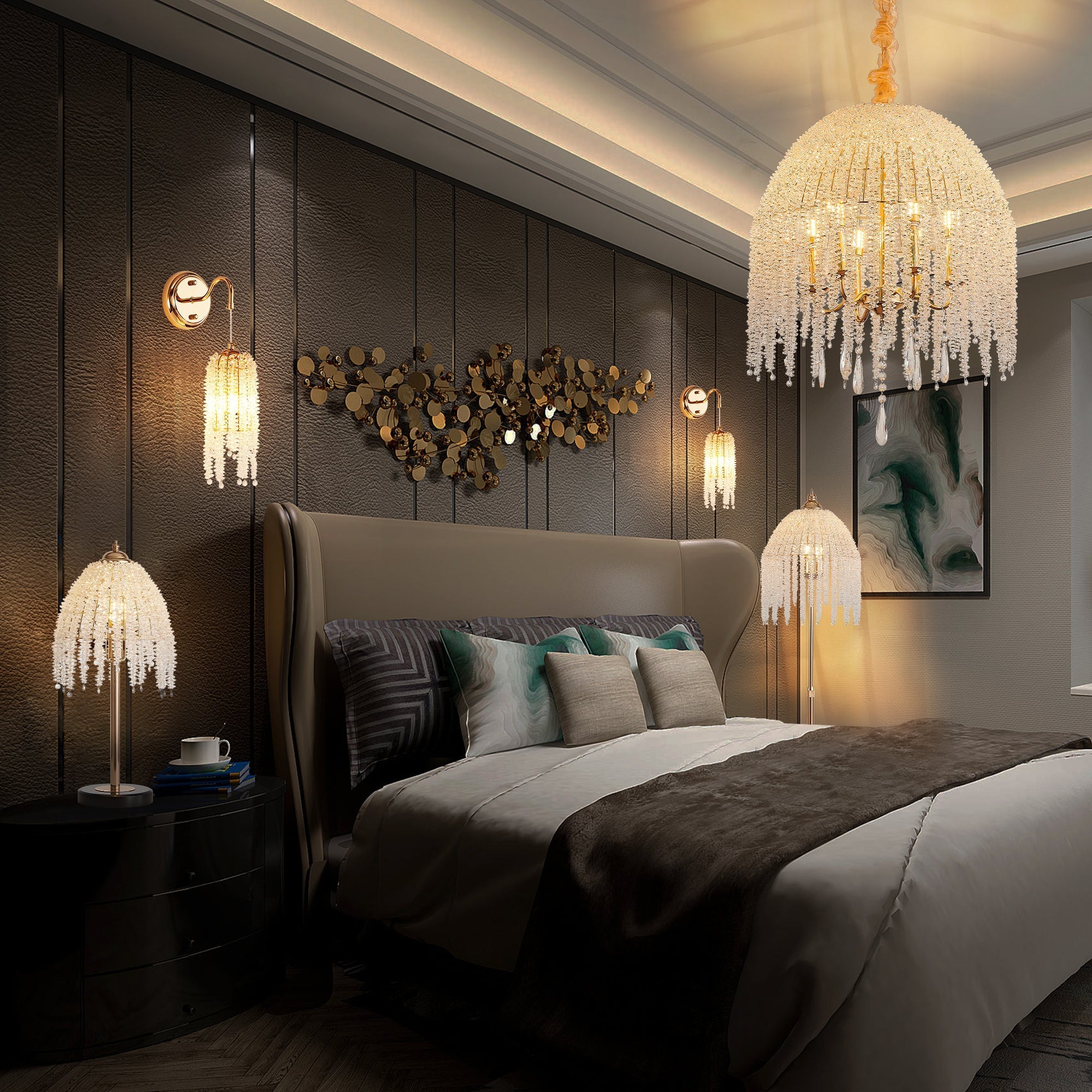 3-Light Elegant Crystal Floor Lamp – Vintage Waterfall Design