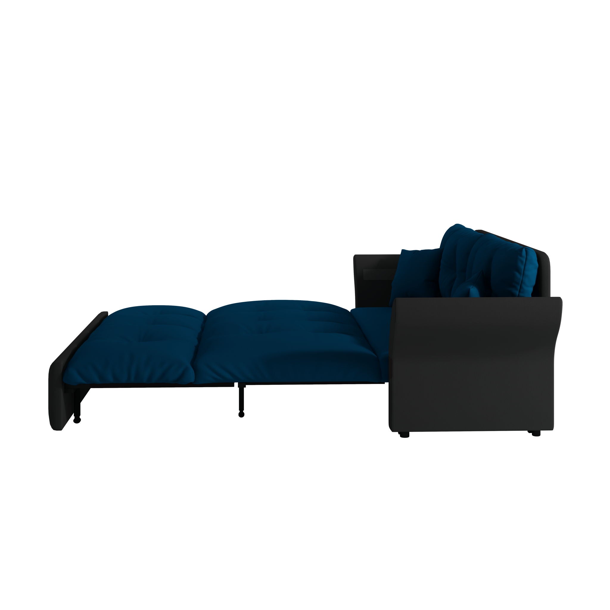 Queen Pull Out Sofa Bed, 3 In 1 Convertible Sleeper Tufted Sofa & 2 Soft Pillows - Blue