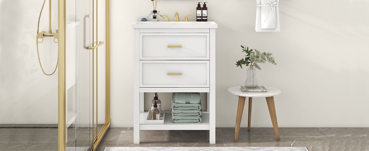 Bathroom Vanity With Top Sink, Modern Bathroom Storage Cabinet With 2 Drawers, Single Sink Bathroom Vanity