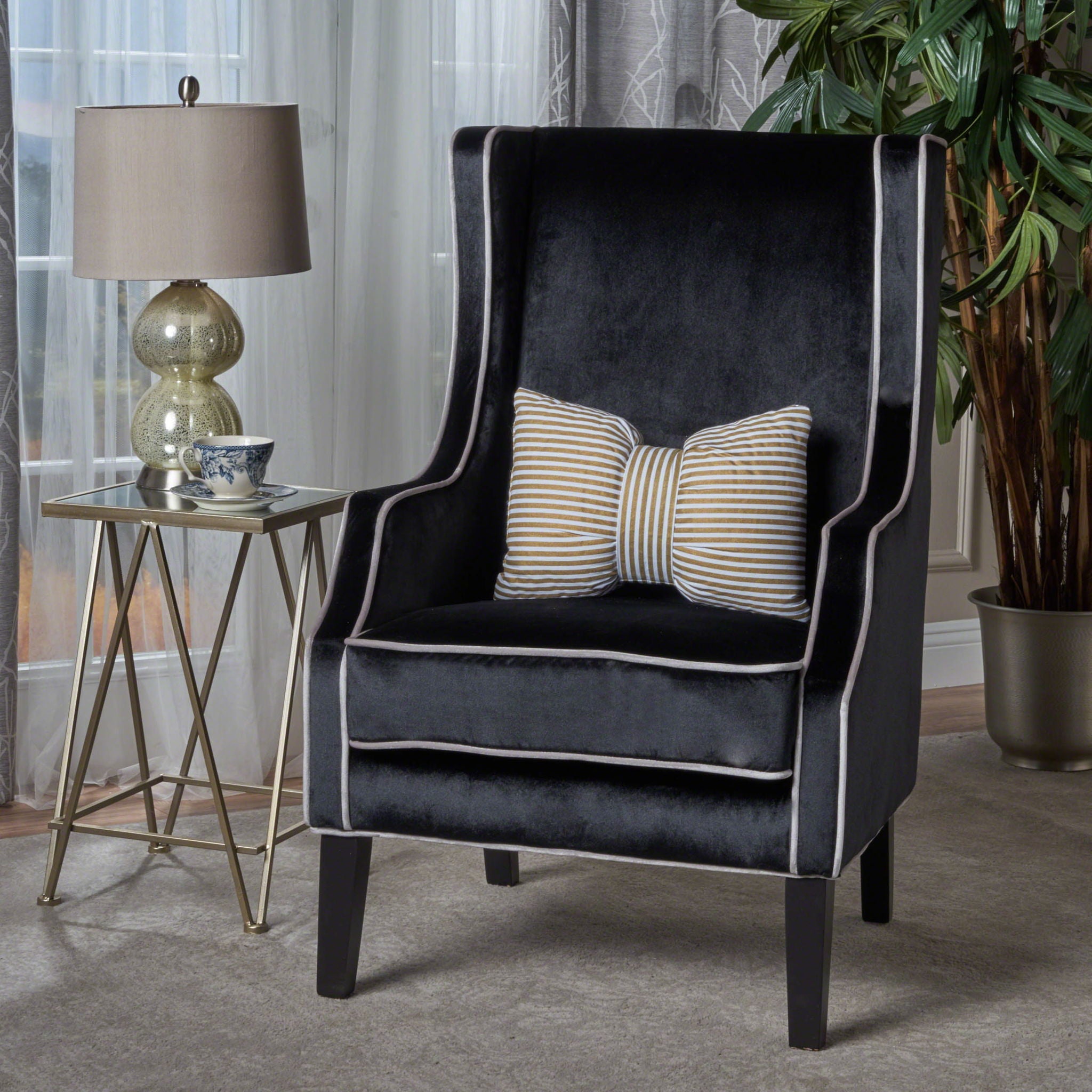 Elegant Velvet Club Chair With Tonal Piping - Best Buy Furniture