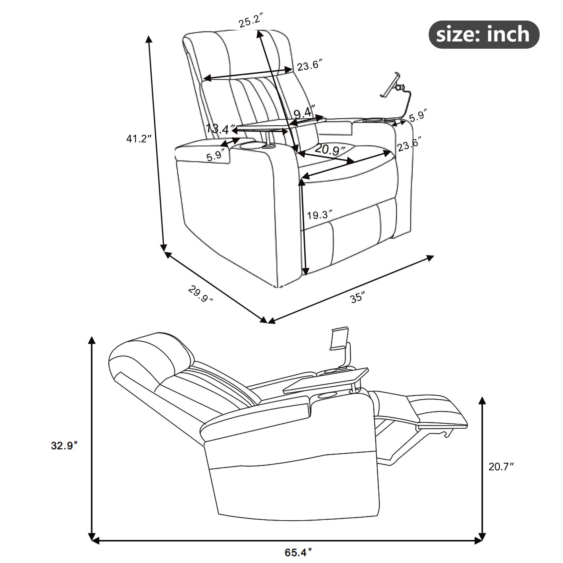 Power Recliner With Storage Arms, Cupholders, Swivel Tray Table And Cell Phone Stand - Brown - Best Buy Furniture