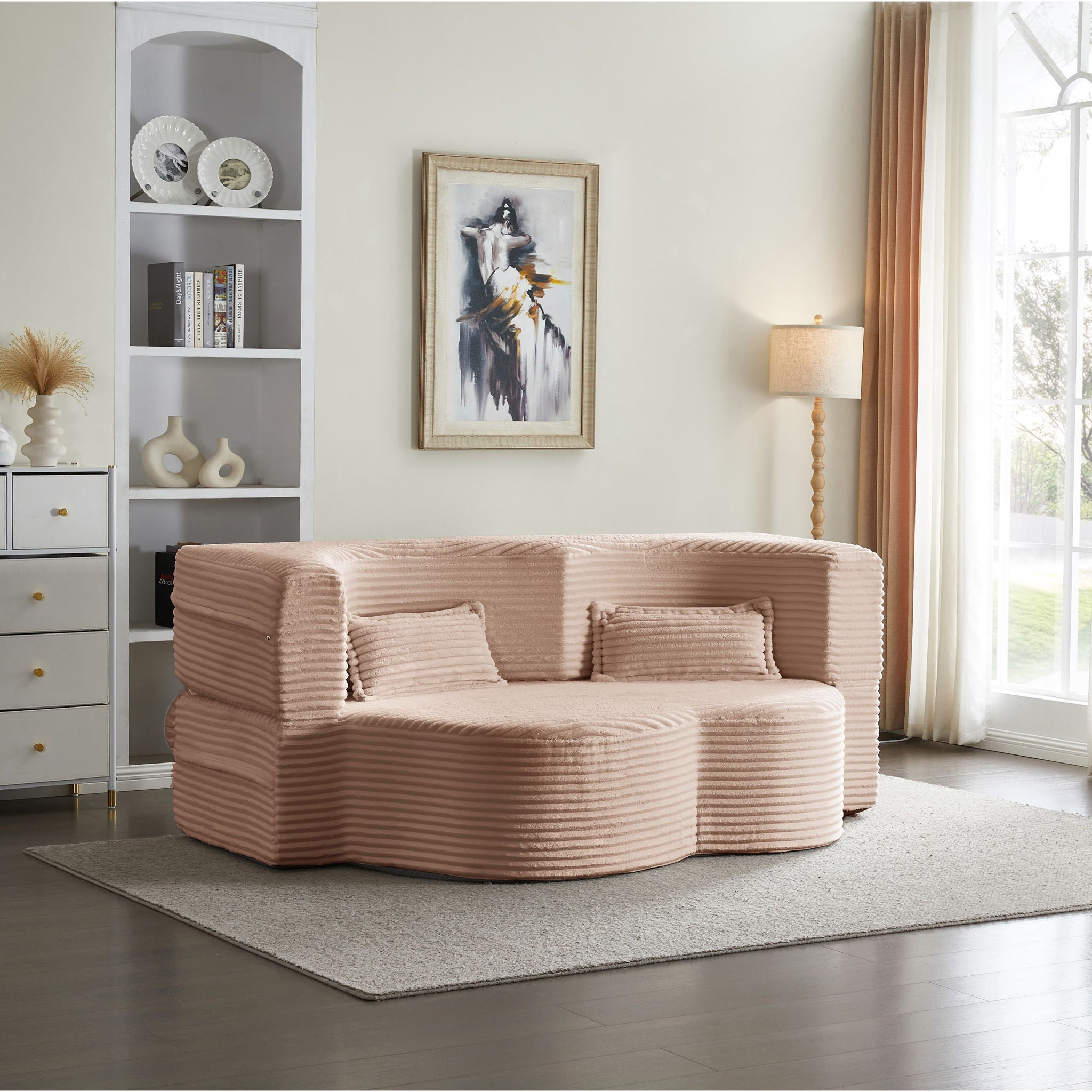 Floor Convertible Sleeper Sofa Bed With 2 Pillows