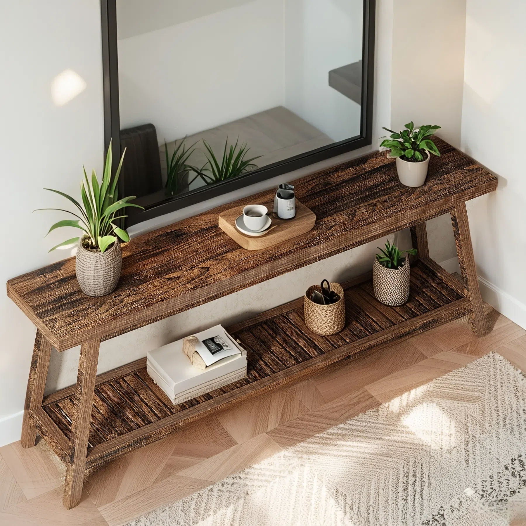 Extra Long Console Table With 2 Tier Open Storage