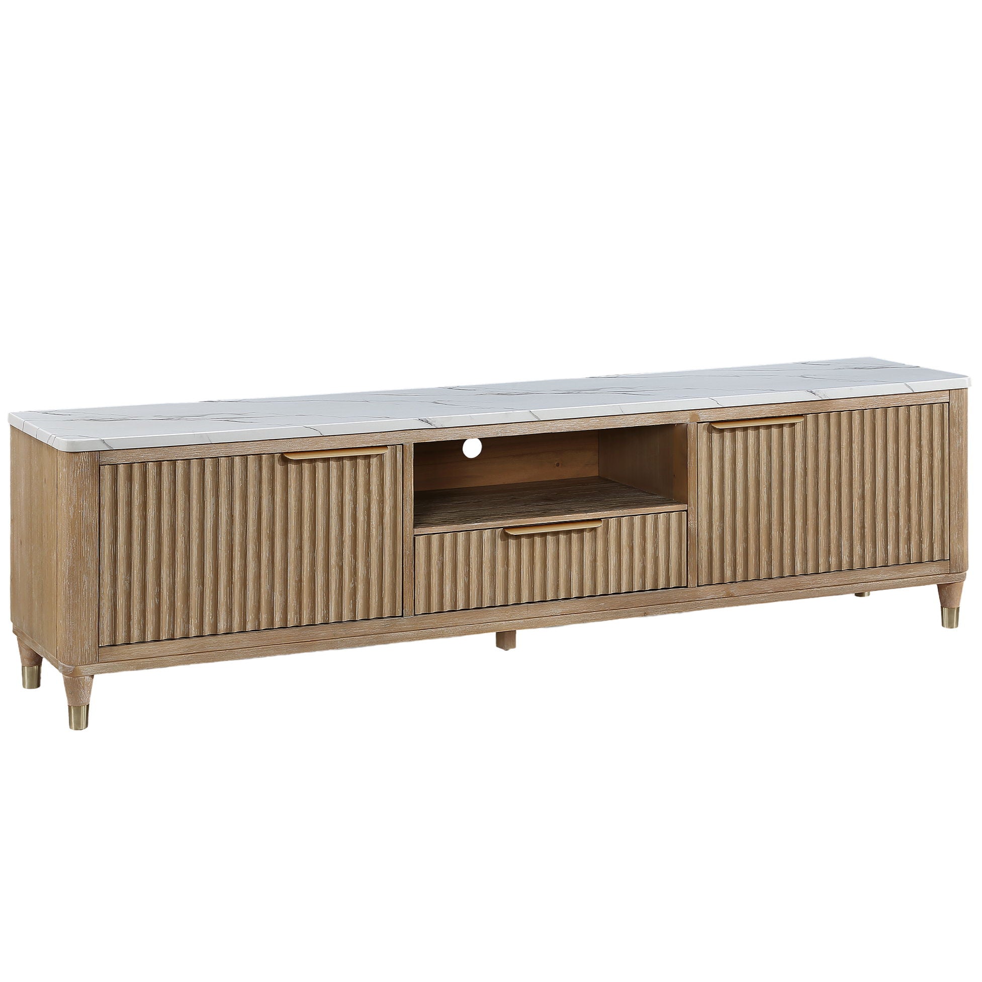 Fluted TV Stand With Accents - Natural Wood / White