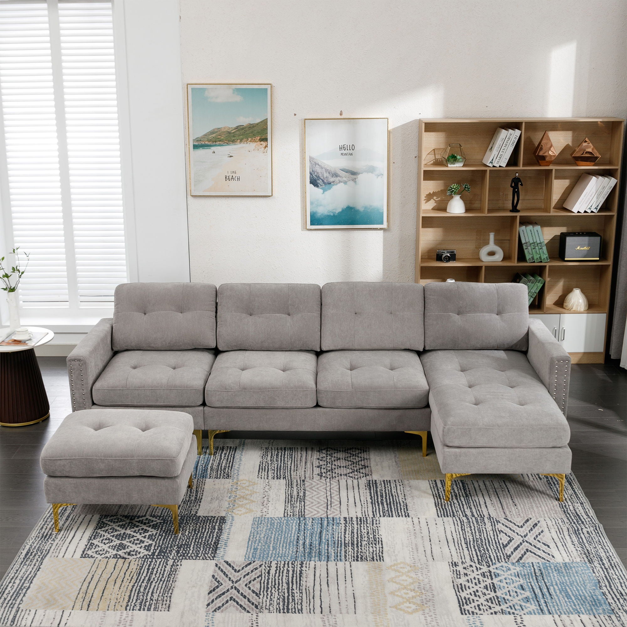 Modern L - Shape Convertible Sectional Sofa With Movable Ottoman