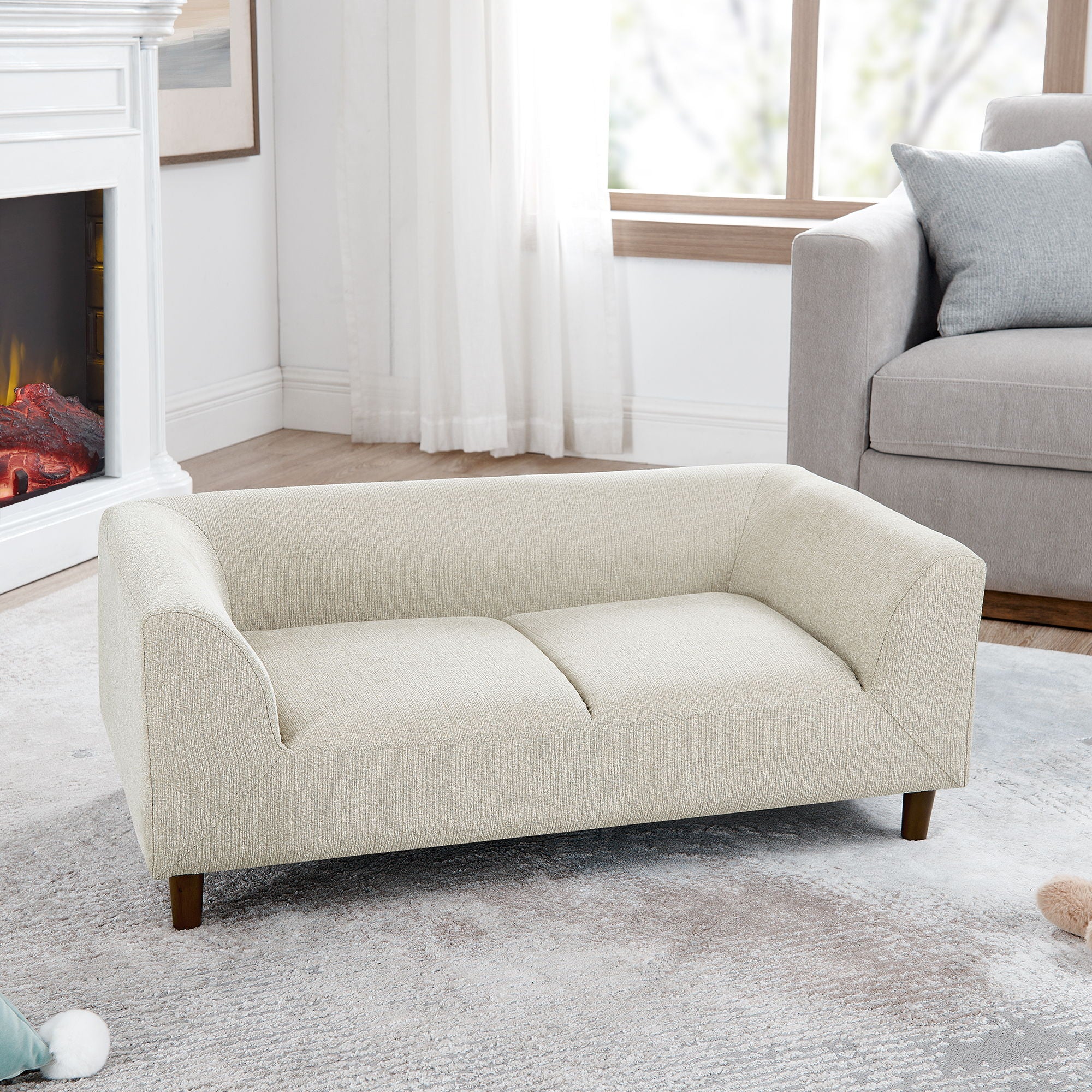 Modern Rectangular Pet Sofa With Backrest And Armrests For Small And Medium Dogs, Soft Cushion