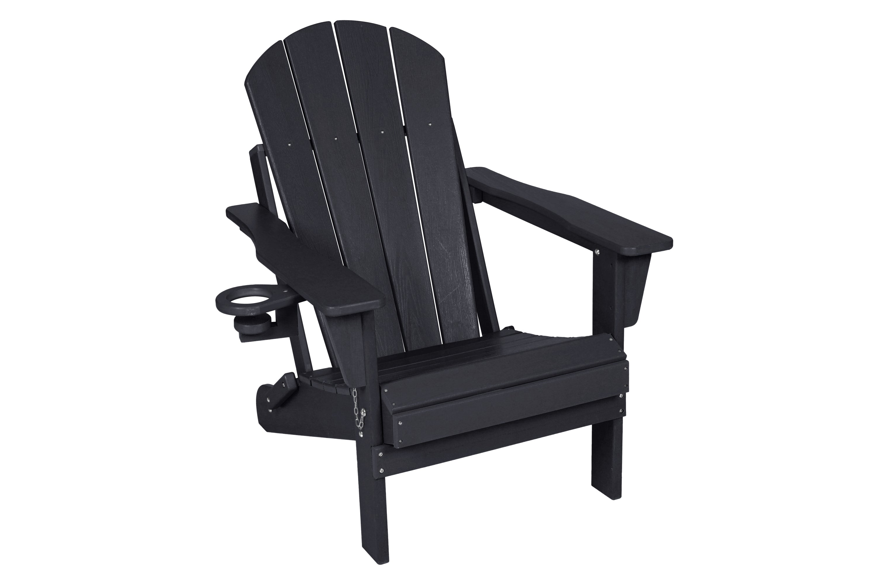 Folding Adirondack Chair with Side Table, 3-Piece Adirondack Chair Set with Wood Texture, Black(includes 2 Chairs and 1 Table)