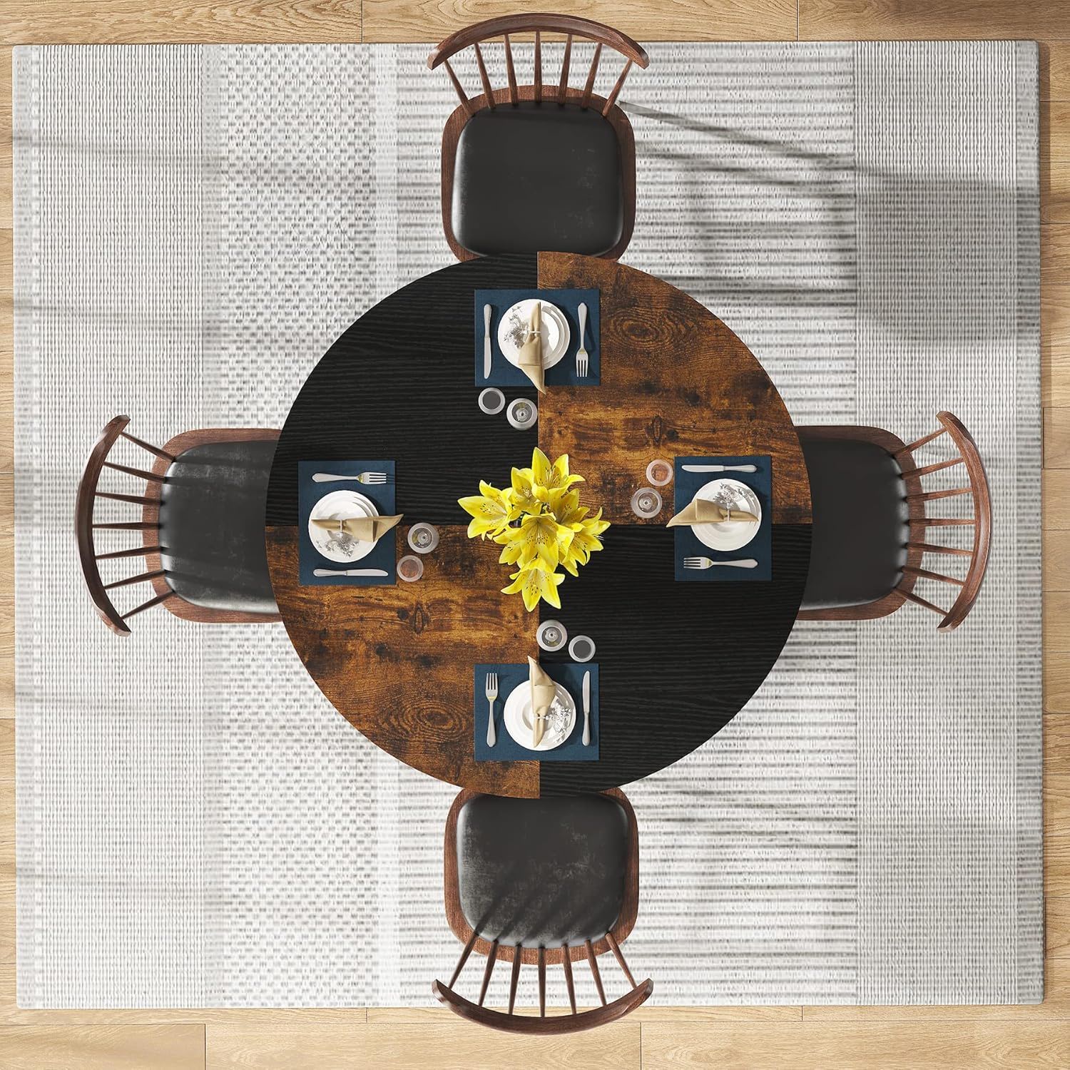 Round Dining Table For 4 With Storage Shelf - Brown / Black