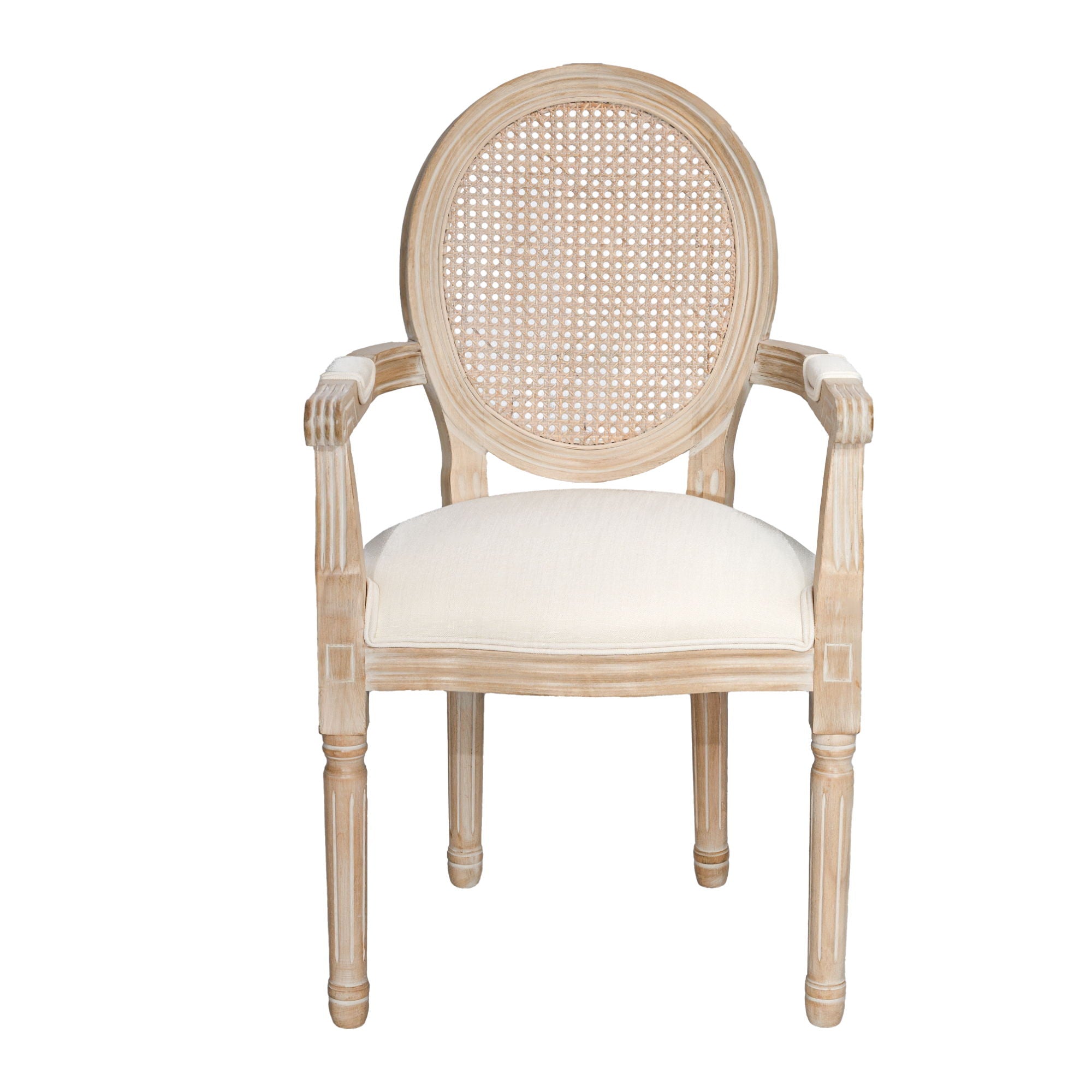 French Vintage Upholstered Fabric Dining Armchair (Set of 2) - Beige