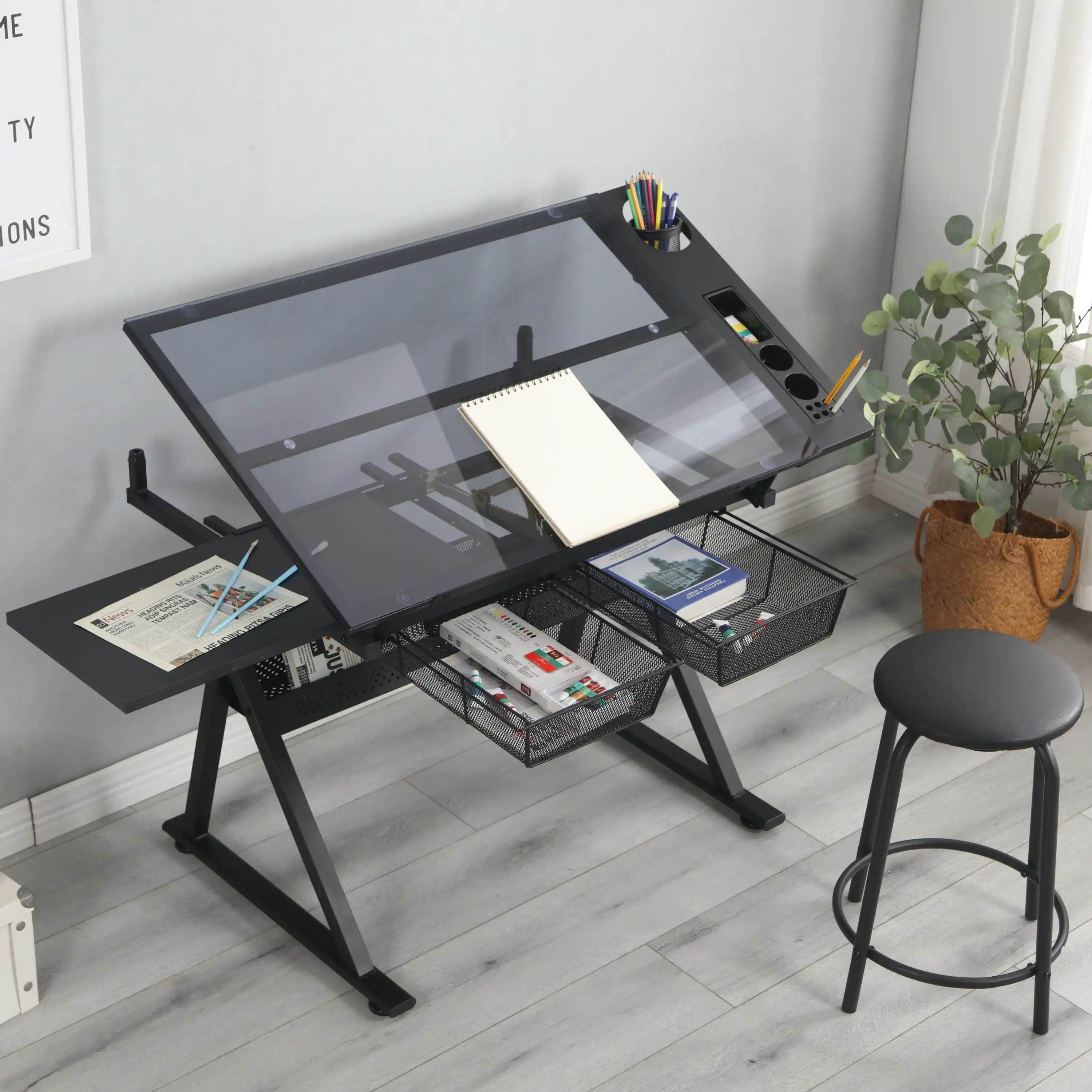 Black Modern Writers Desk Adjustable