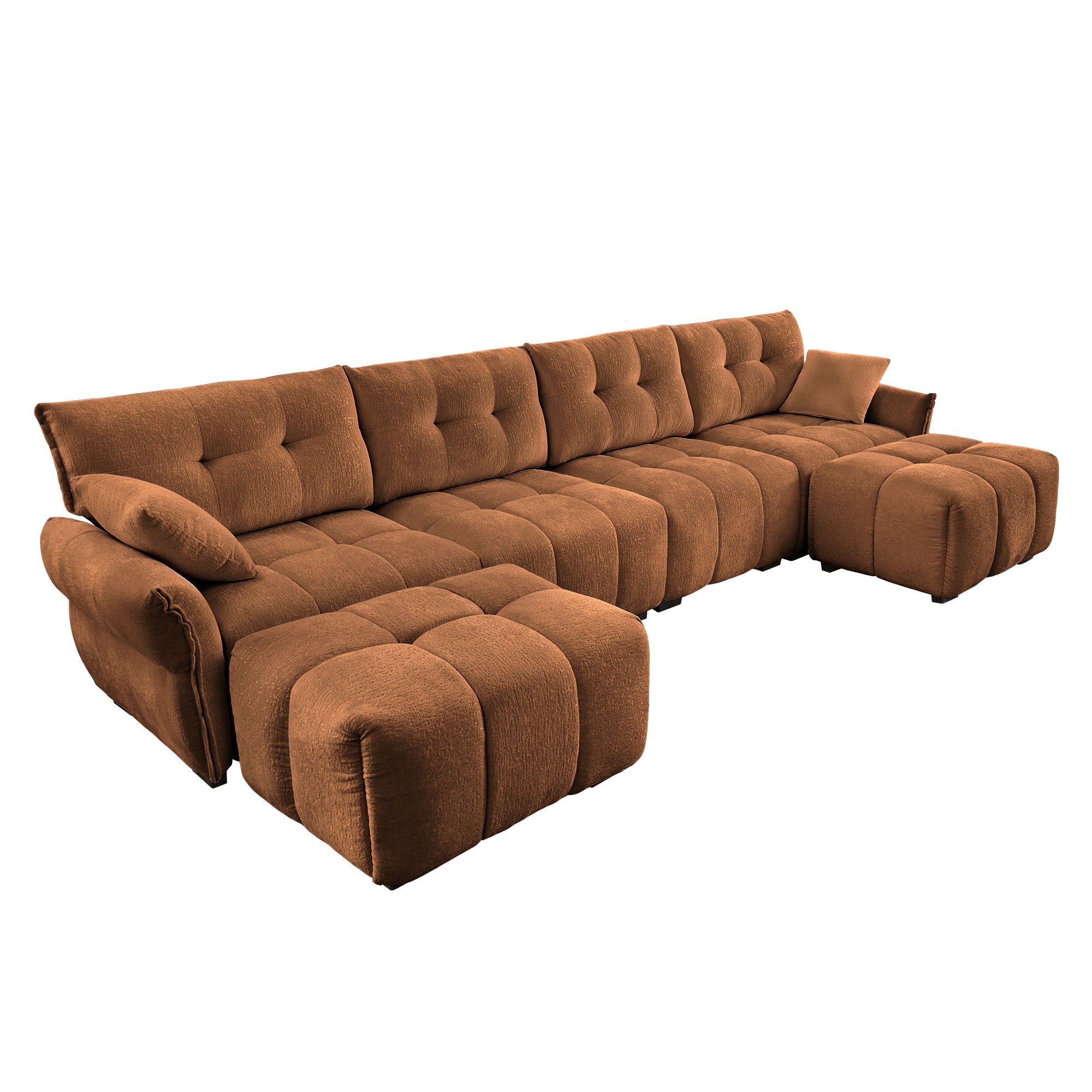 Exquisite Living 4 Seater Sofa Set With 2 Ottomans Frame, Premium Fabric - Burnt Orange