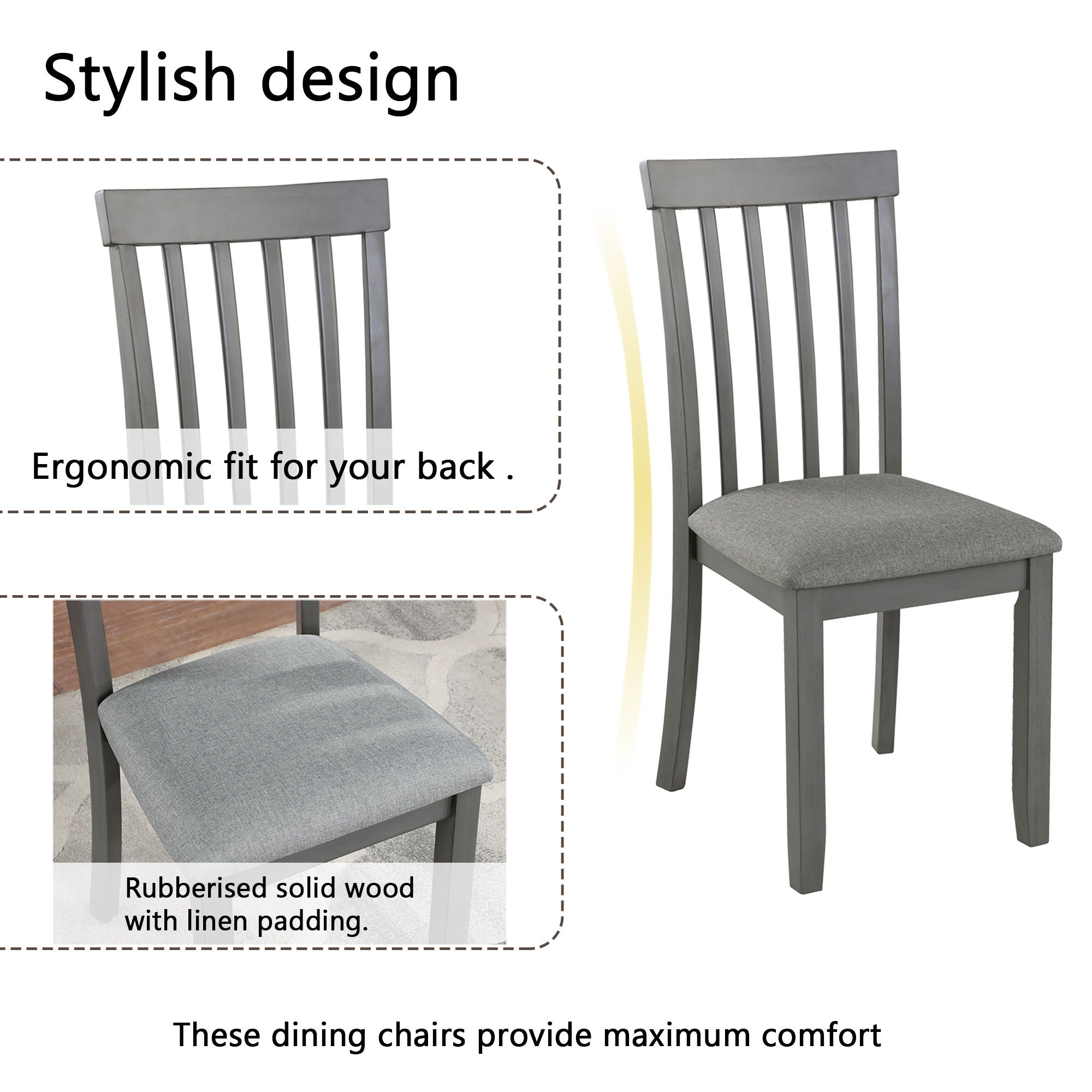 5 Piece Modern Dining Set, Square Wooden Dining Table With 4 Upholstered Chairs For Kitchen, Dining Room - Gray