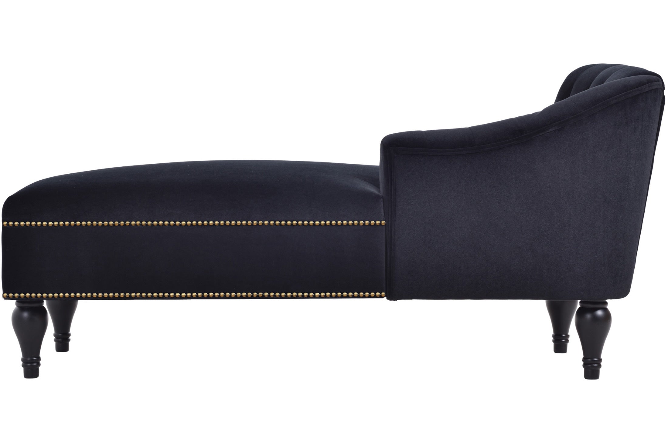 58" Velvet Chaise Lounge with Nailhead Trim and Solid Wood Legs