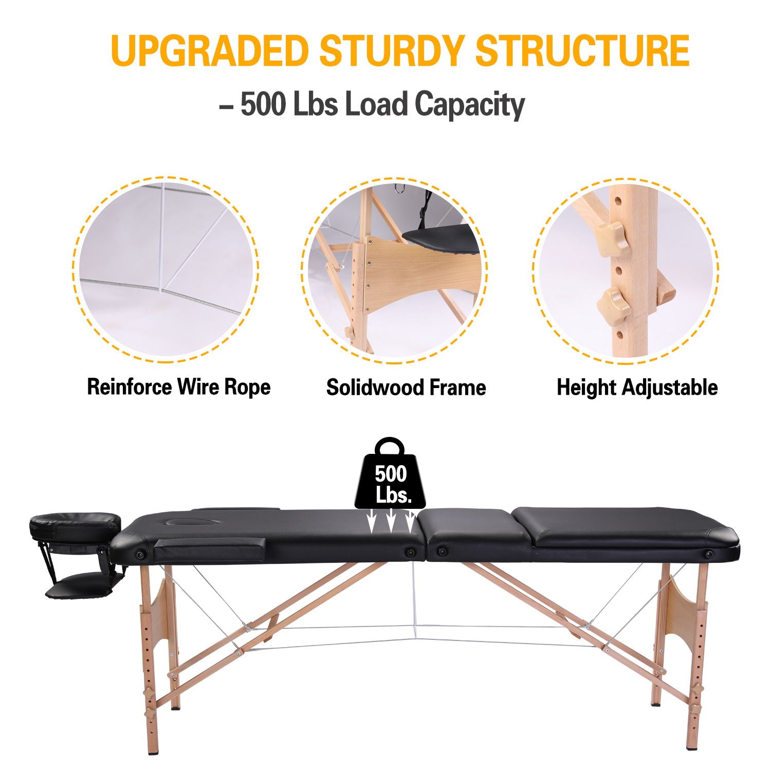 Massage Table Portable Bed With Carrying Case, Height Adjustable