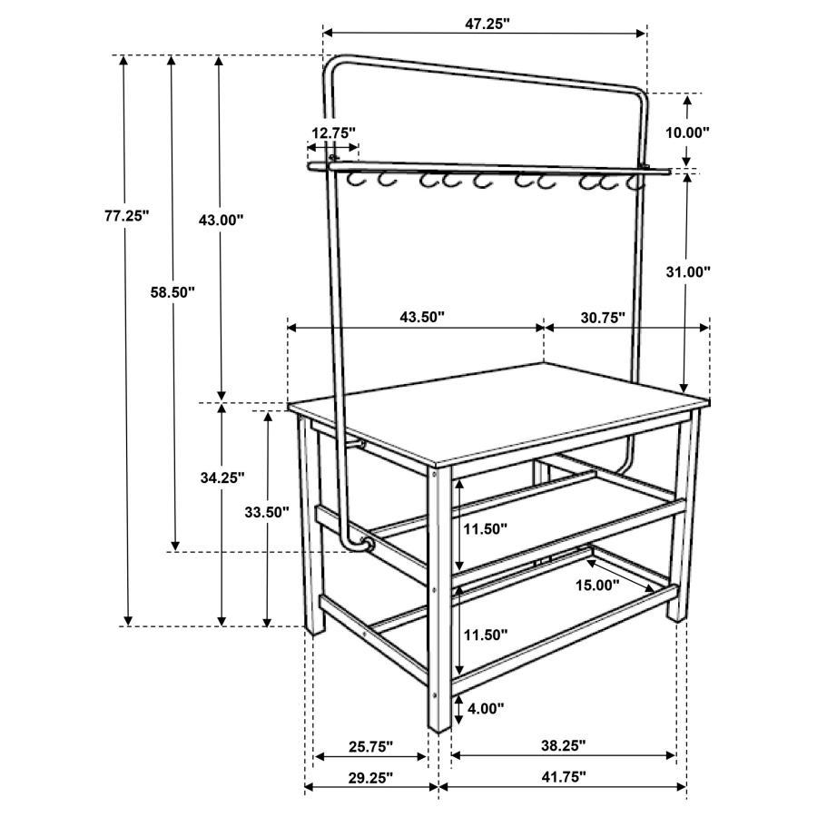Edgeworth - Kitchen Island Counter Table With Pot Rack - White
