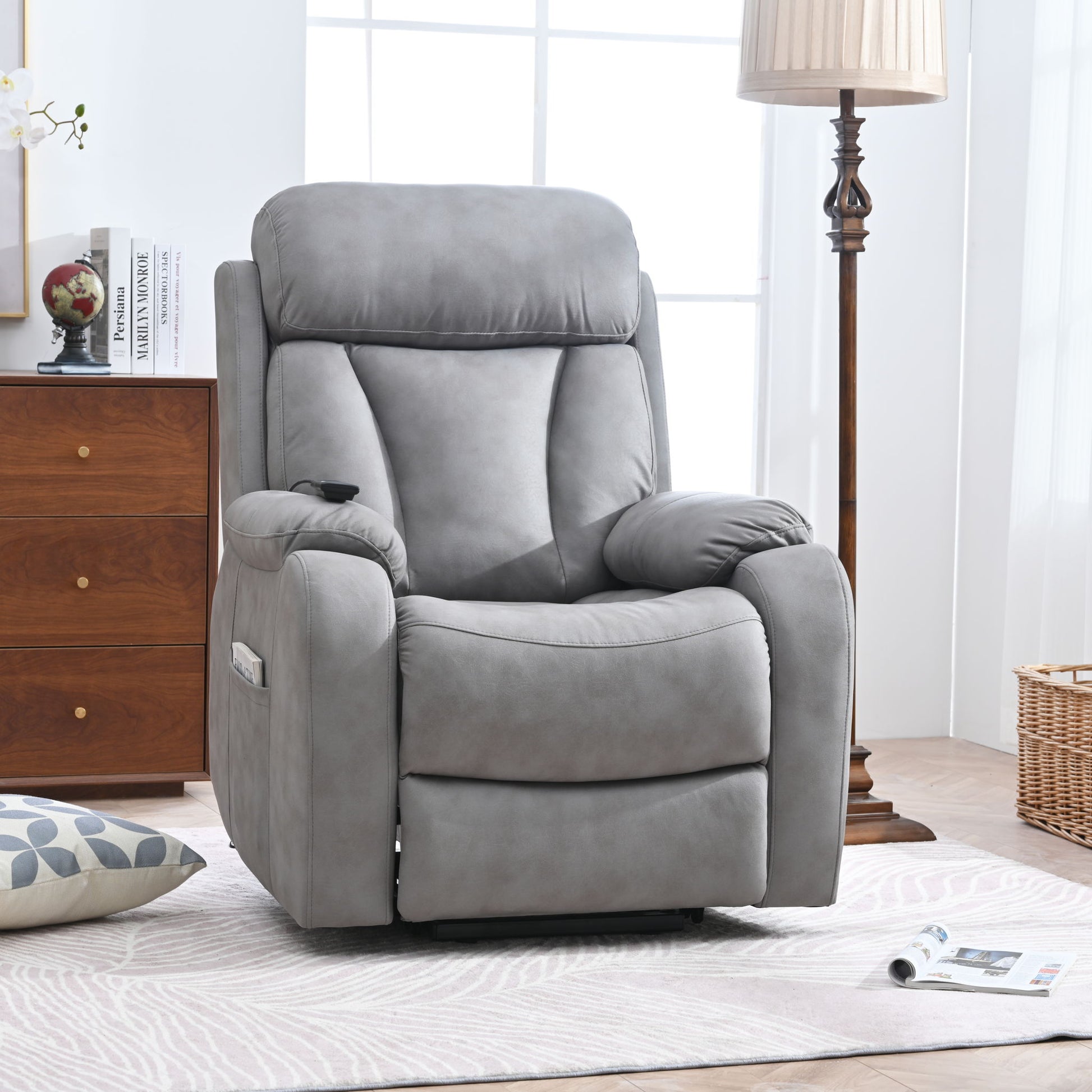 Electric Power Lift Recliner Chair, Fabric Recliner Chair, Home Theater Seating, Living Room Chair, Side Pocket, Remote Control - Light Gray - Best Buy Furniture